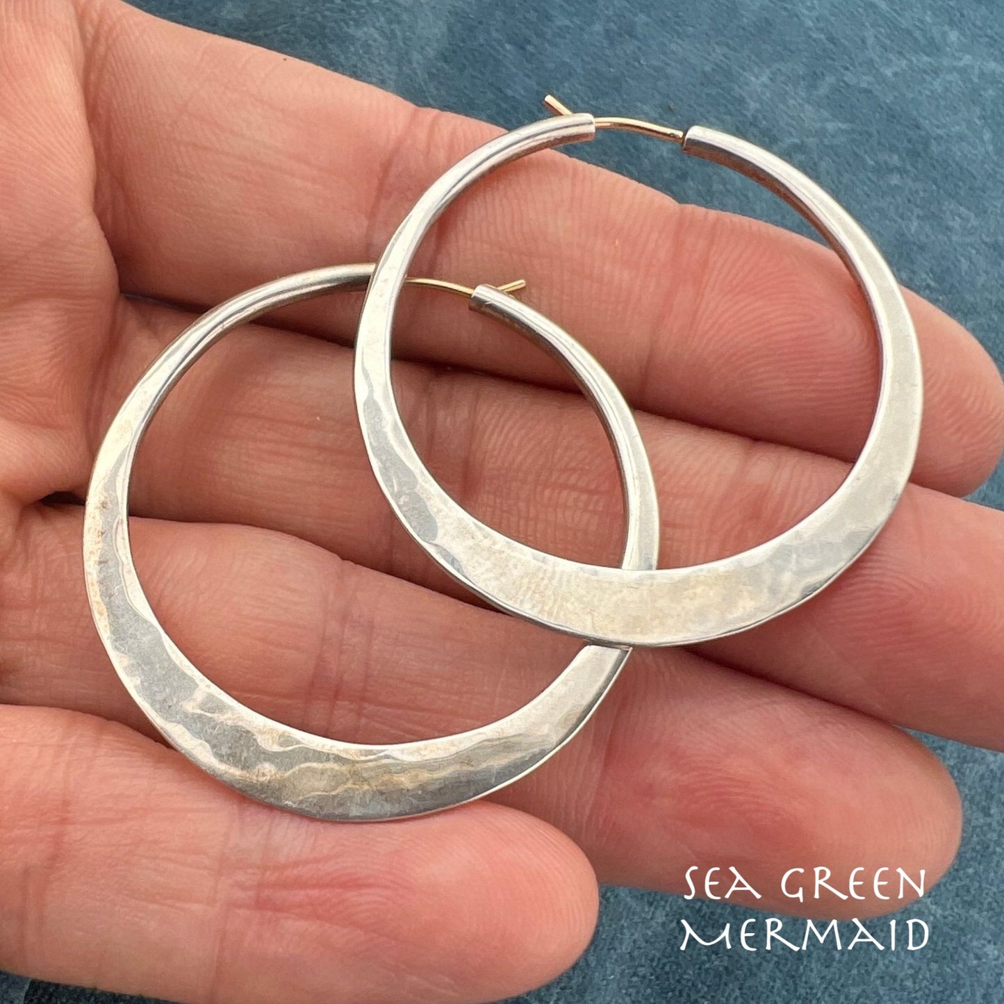 14k Gold Wire & Hammered Silver 1.5" Graduated Hoop Earrings. Ed LEVIN