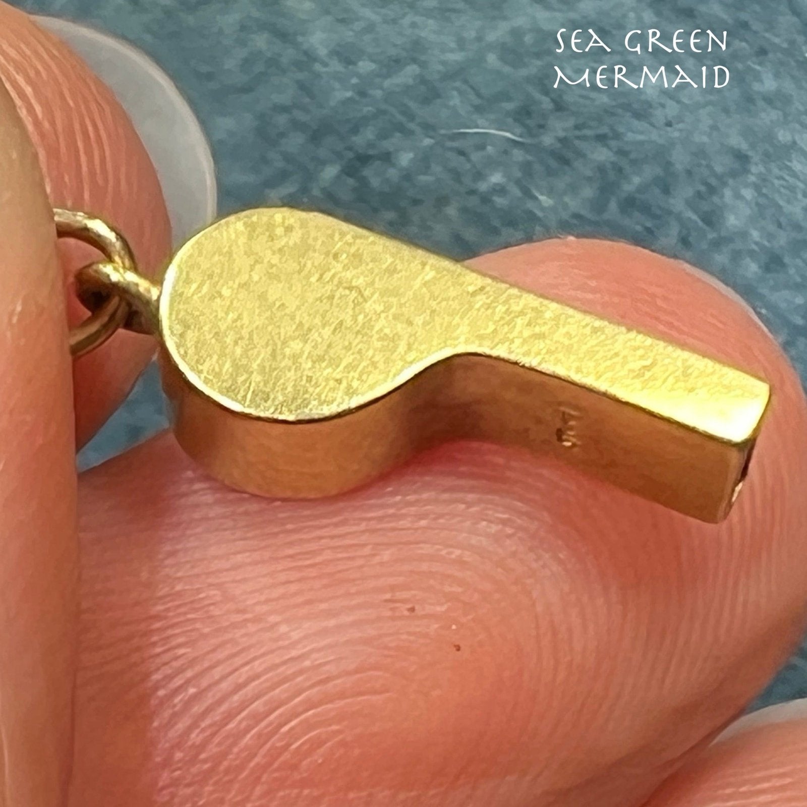 14k Gold Working Whistle Pendant. TINY!