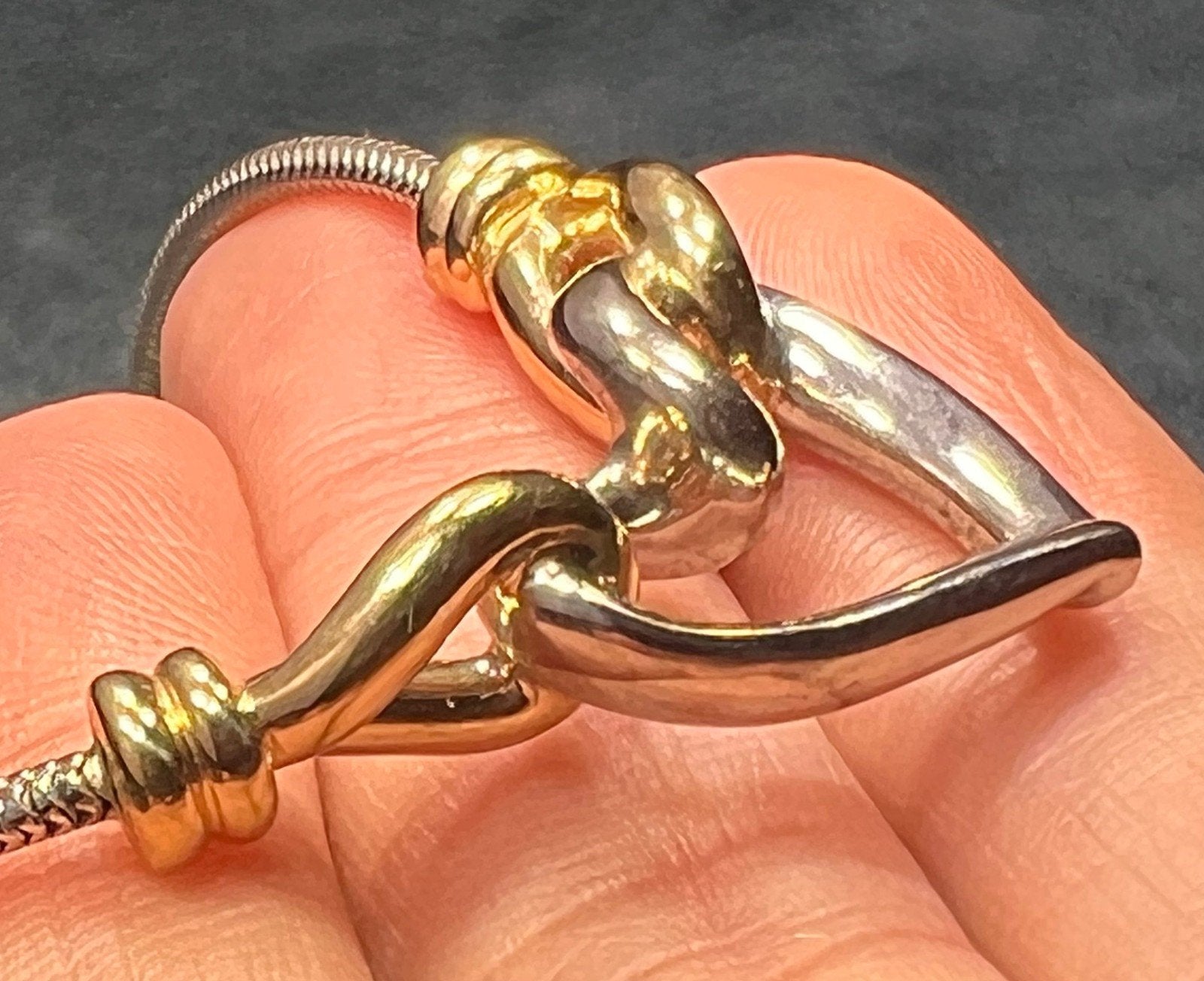 14k Gold and 925 Silver Heart Pendant on Snake Chain Necklace. Designer