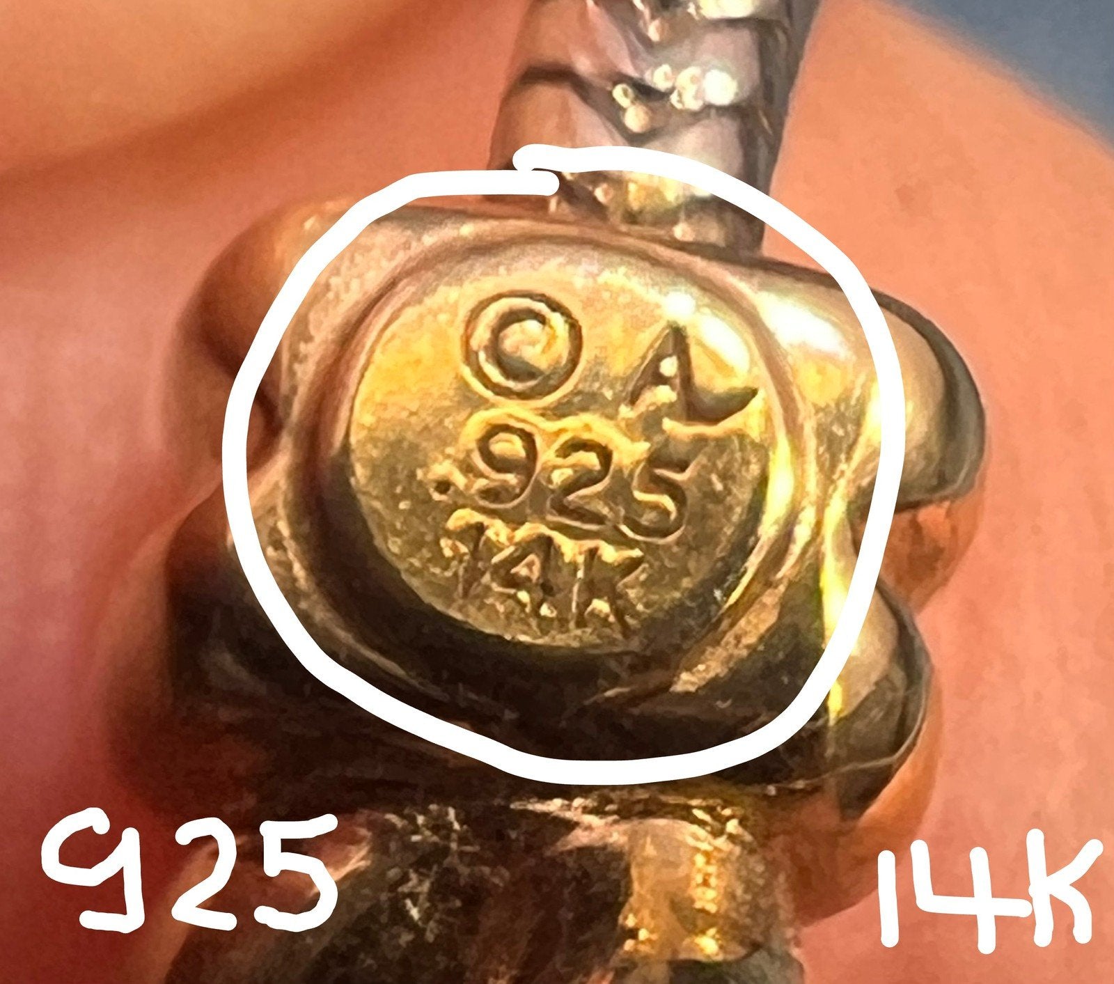 14k Gold and 925 Silver Heart Pendant on Snake Chain Necklace. Designer