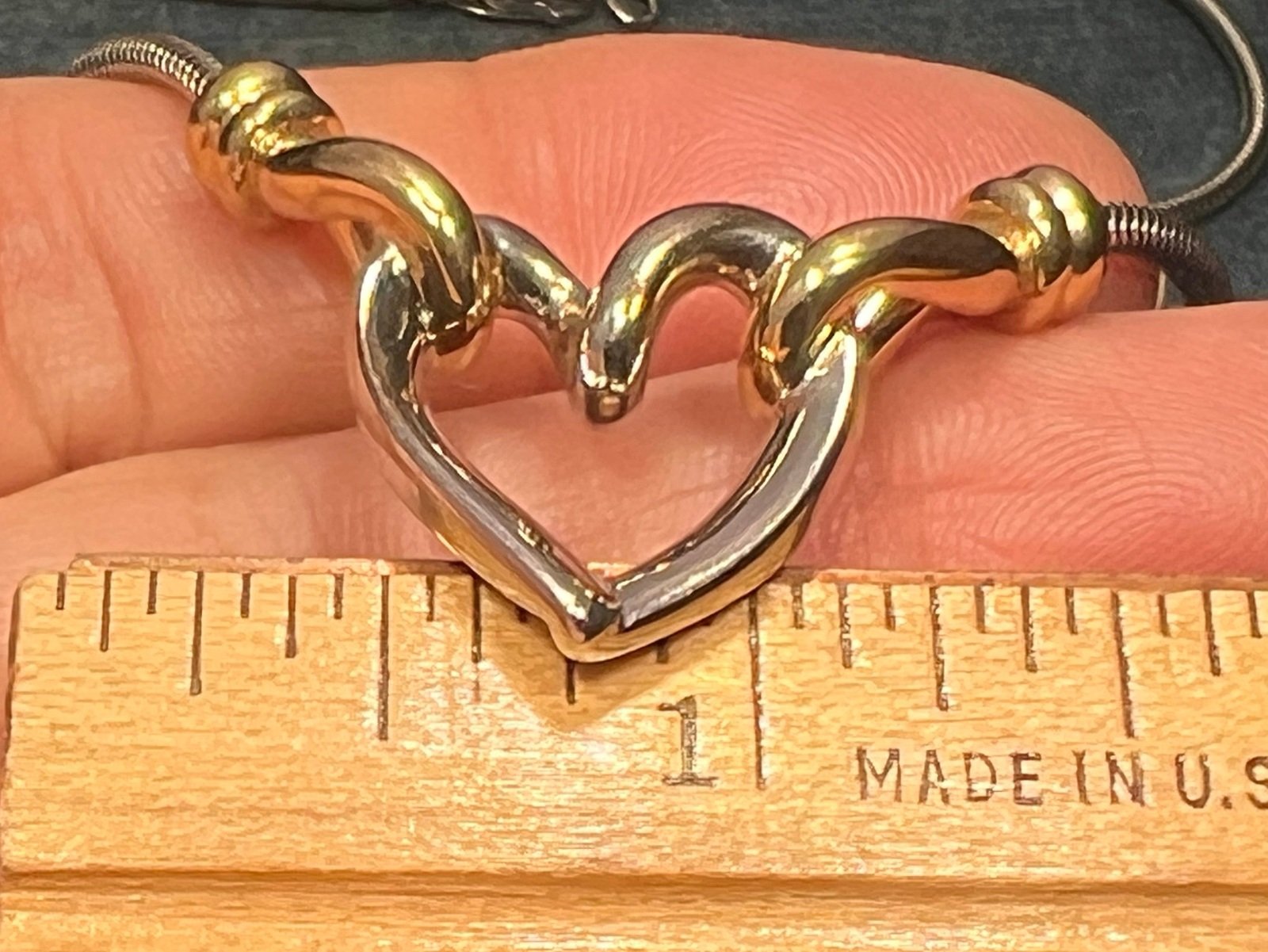 14k Gold and 925 Silver Heart Pendant on Snake Chain Necklace. Designer