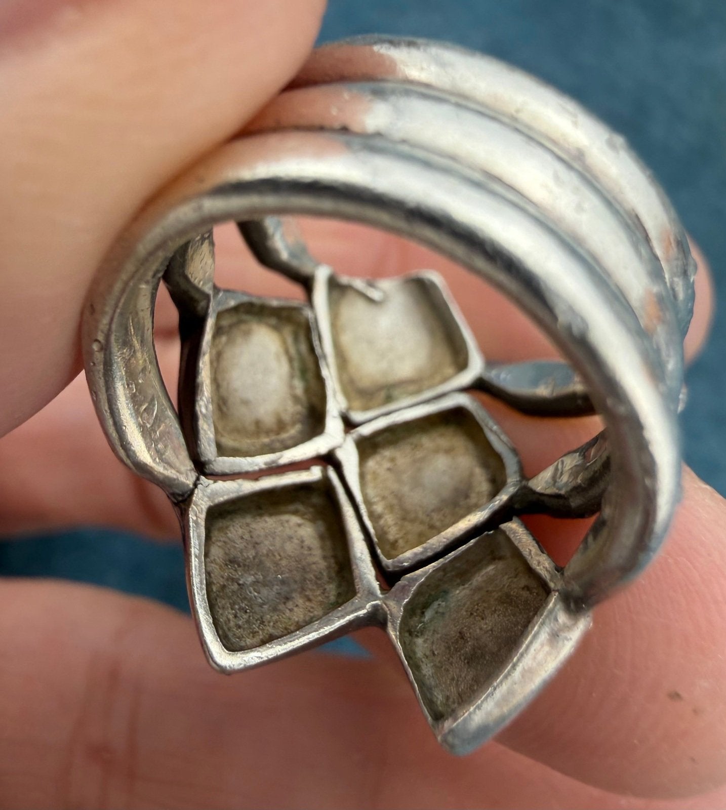 14k Gold and 925 Silver MCM Modernist Wide Ring. Geometric