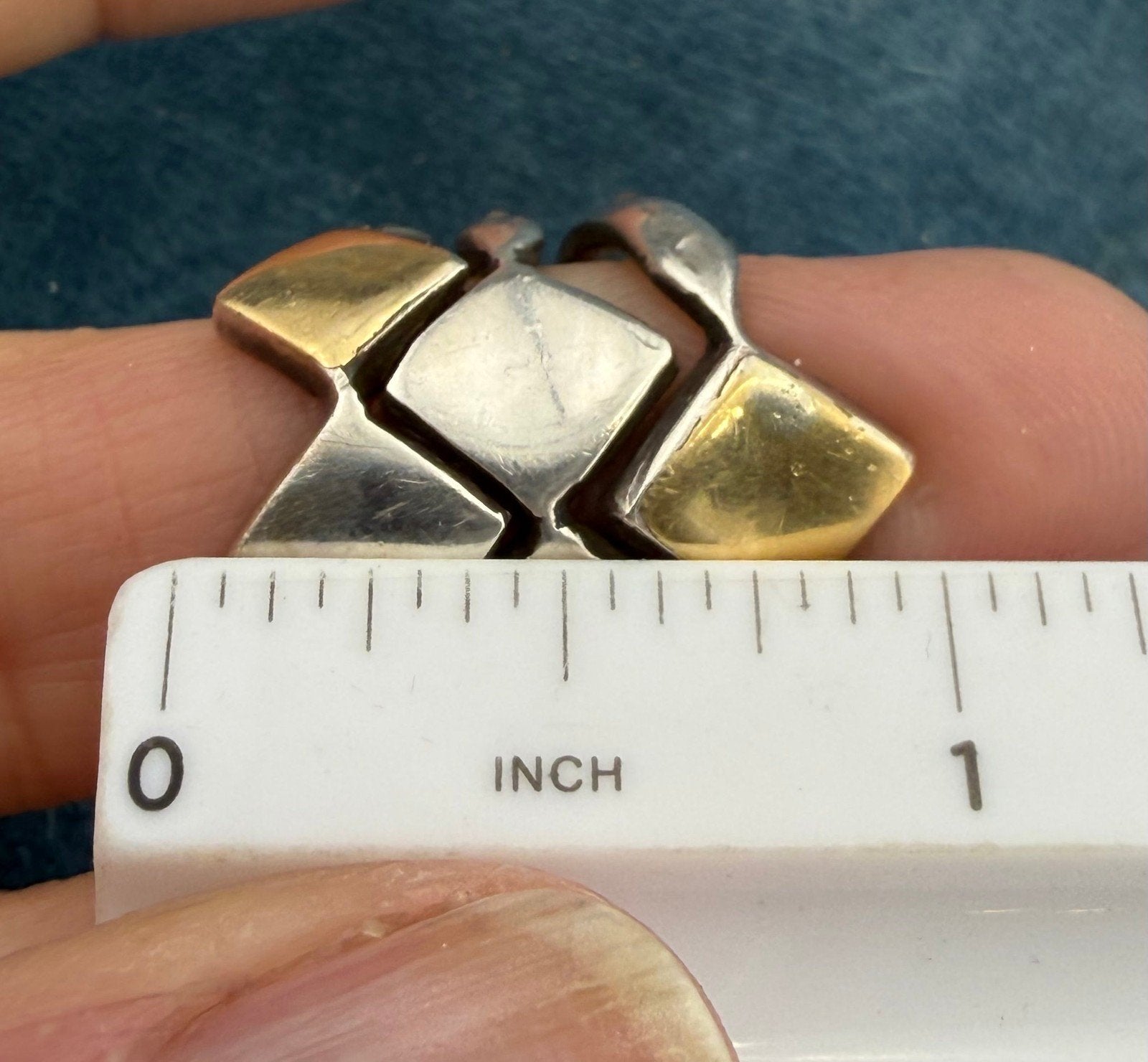 14k Gold and 925 Silver MCM Modernist Wide Ring. Geometric