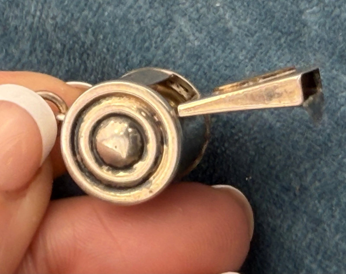 14k Heart on Sterling Silver Gold Whistle Pendant. Works! 1.4" + 5g