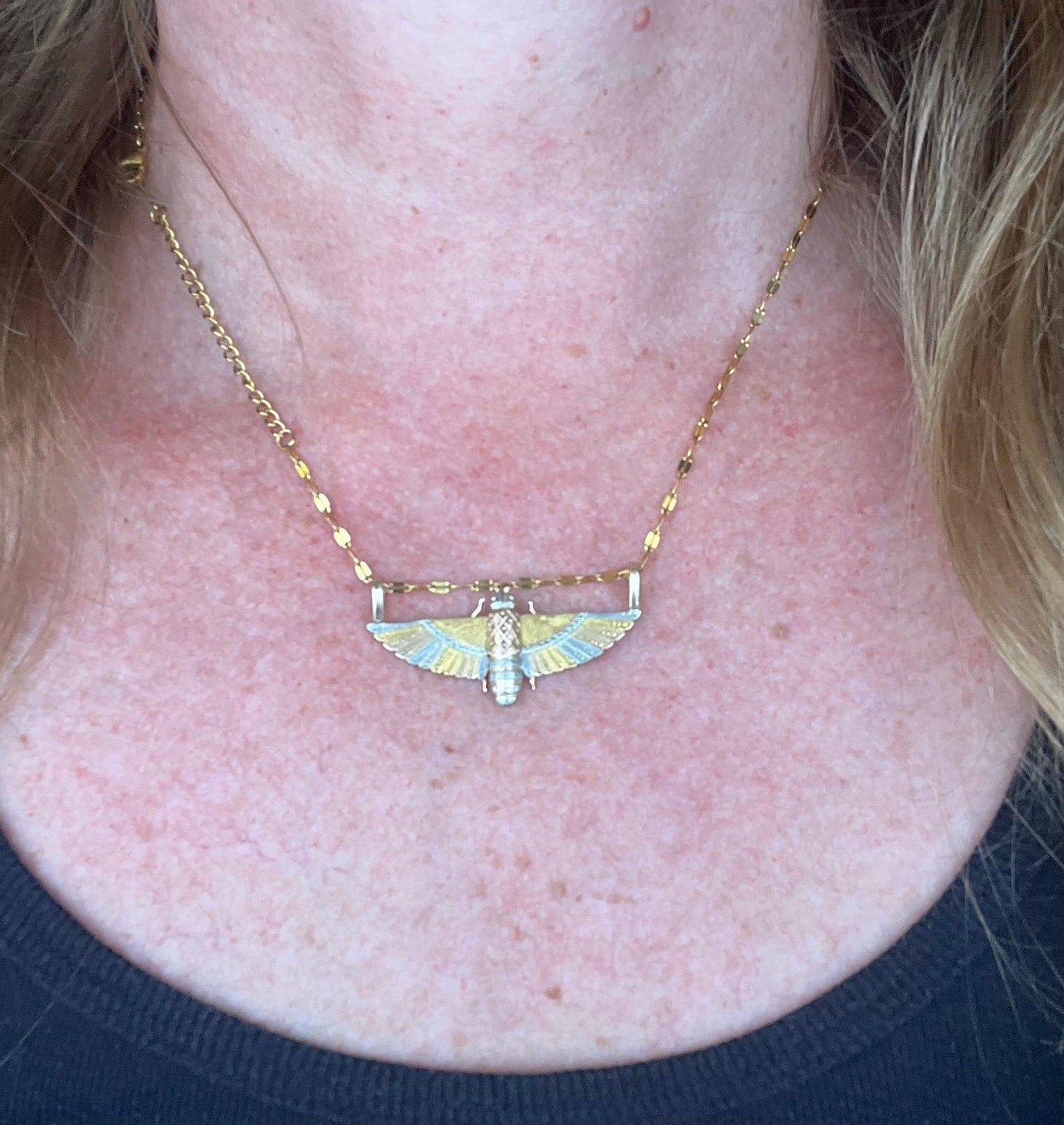 14k Tri-Color Gold Antique 3-D Egyptian Winged Scarab Pendant