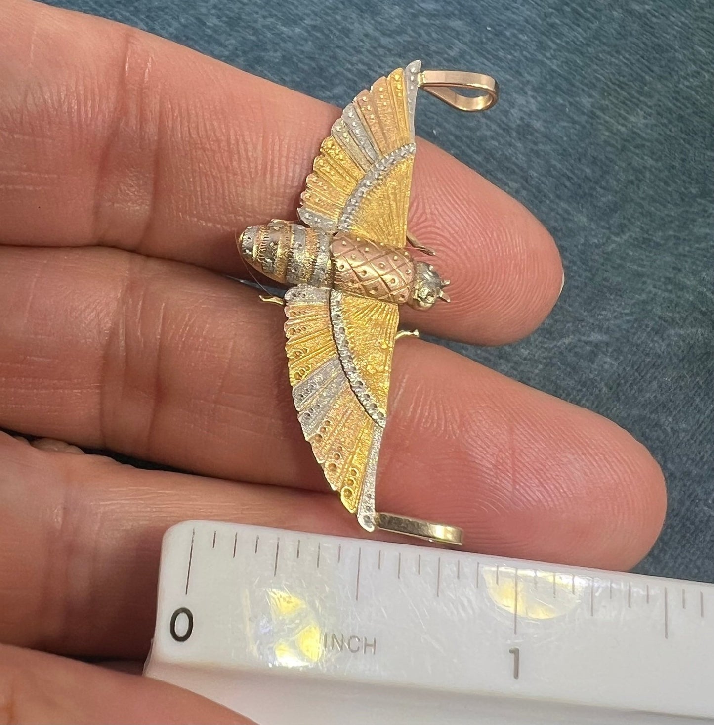 14k Tri-Color Gold Antique 3-D Egyptian Winged Scarab Pendant