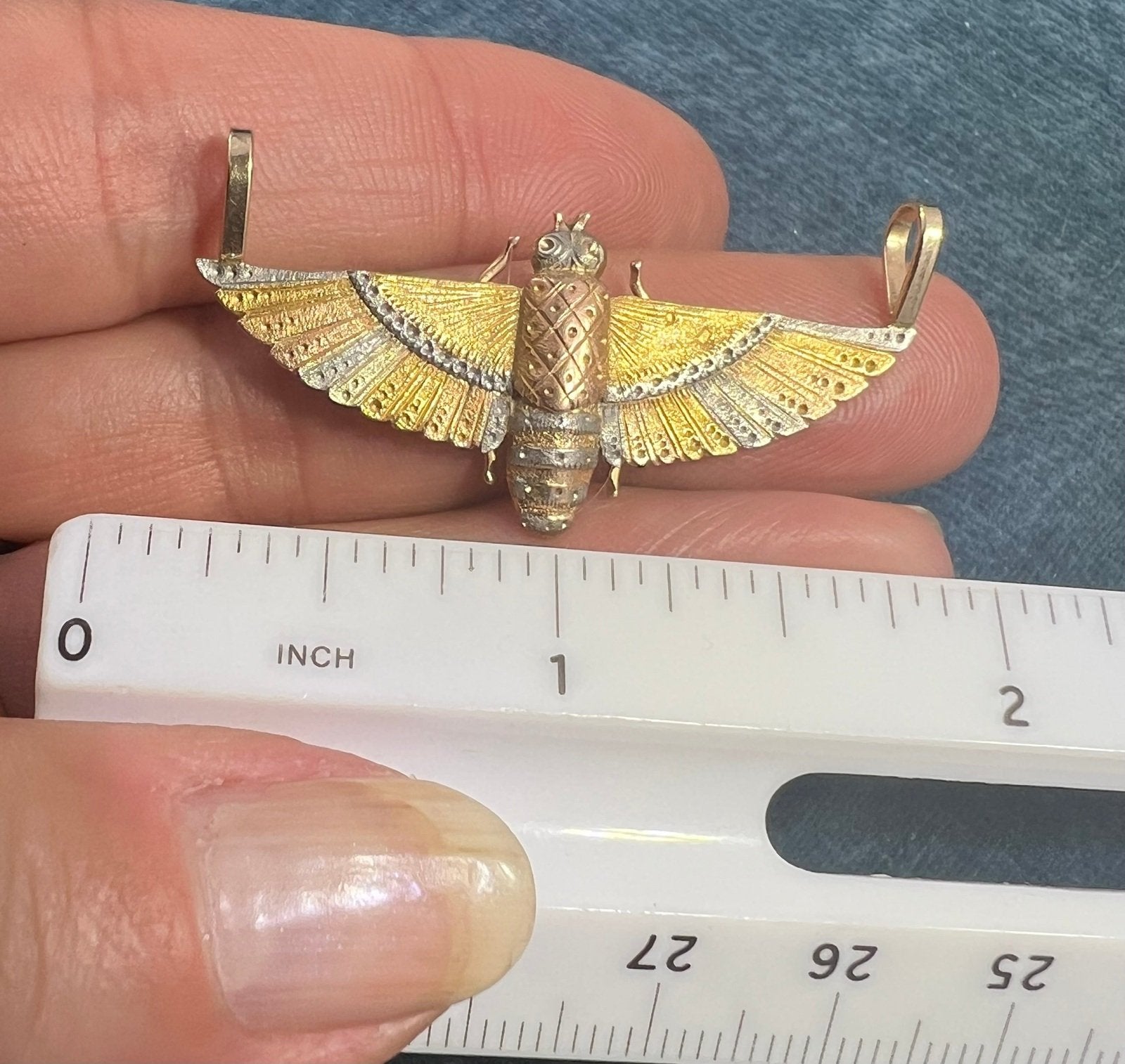 14k Tri-Color Gold Antique 3-D Egyptian Winged Scarab Pendant