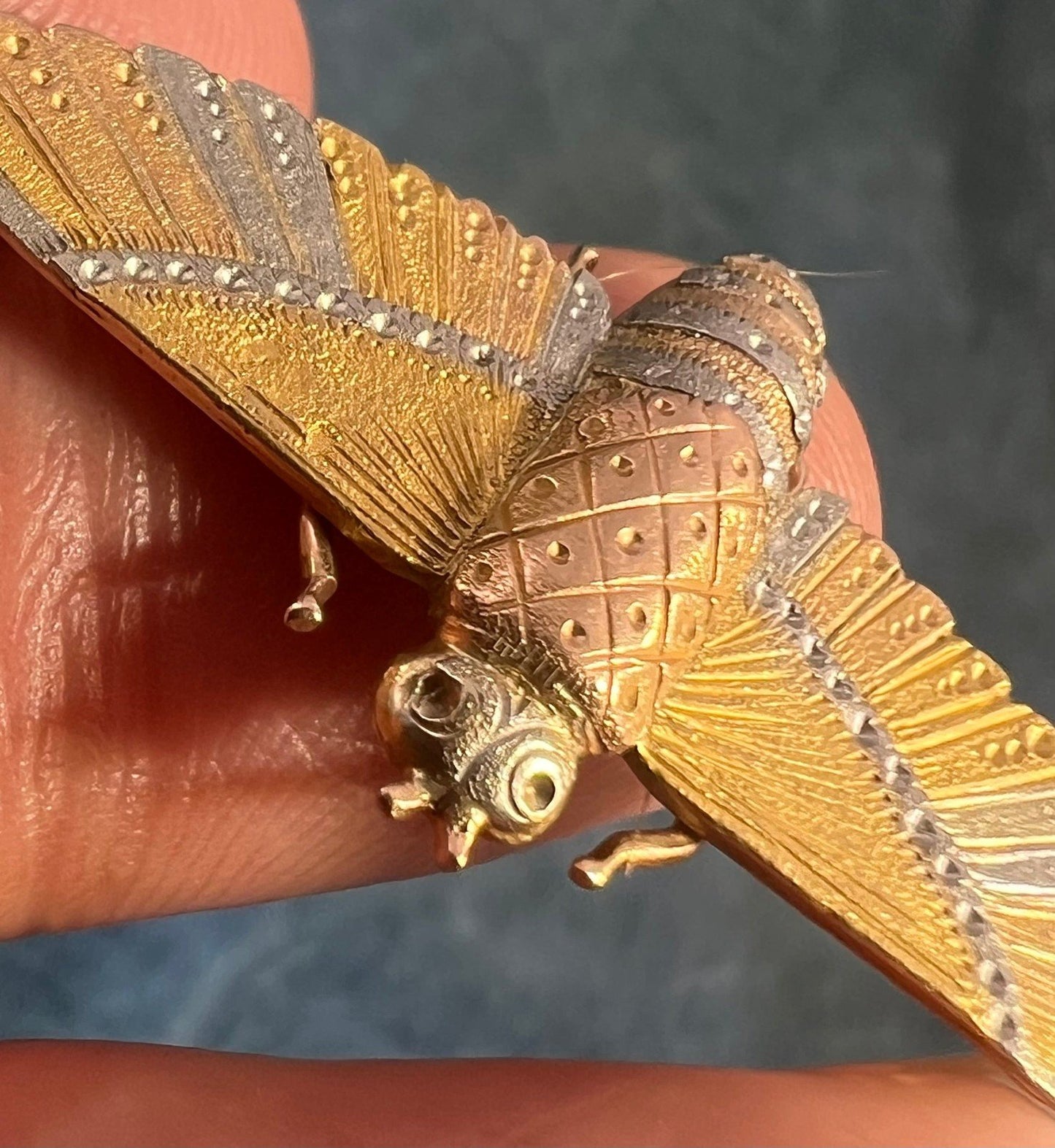 14k Tri-Color Gold Antique 3-D Egyptian Winged Scarab Pendant