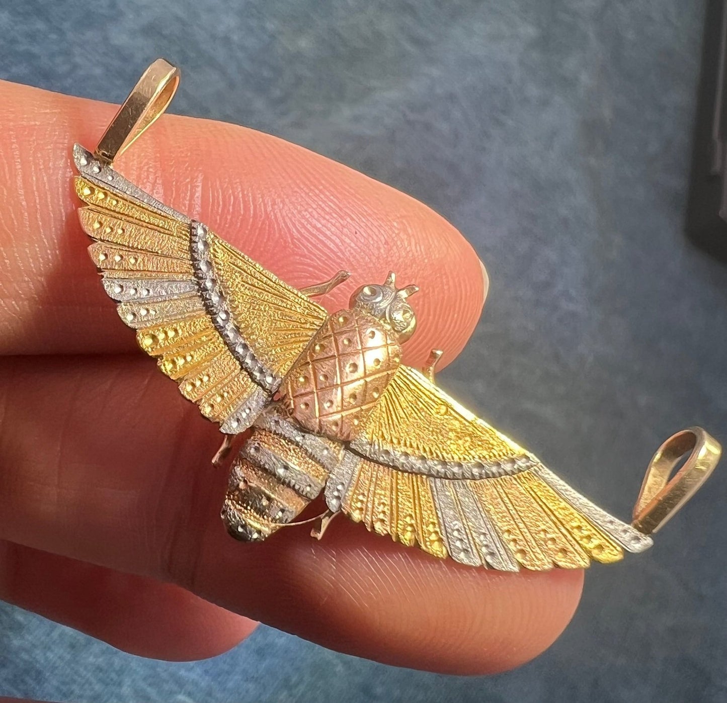 14k Tri-Color Gold Antique 3-D Egyptian Winged Scarab Pendant