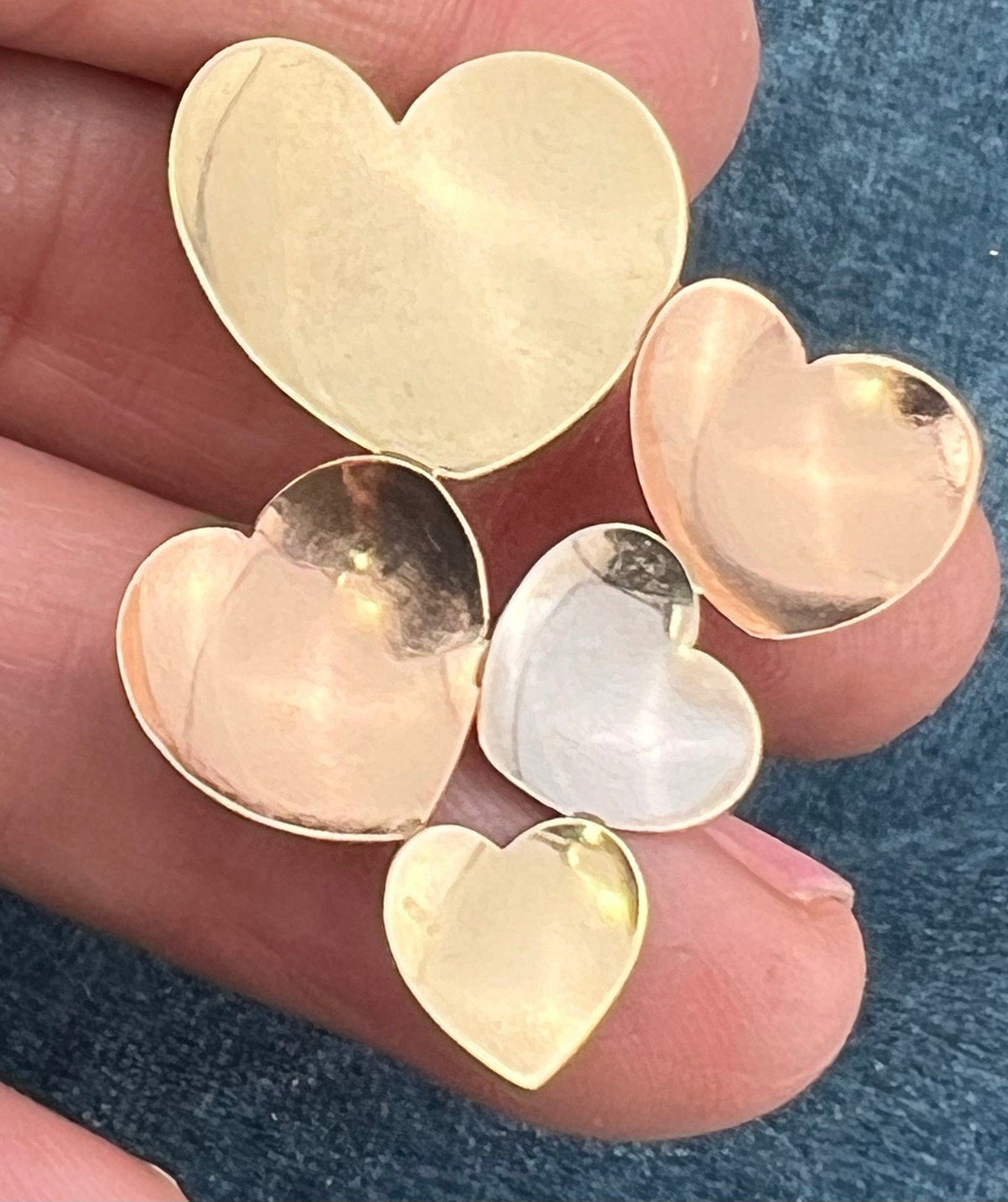 14k Tri Color Yellow White Rose Gold 5 HEARTS Pendant. 1.3"