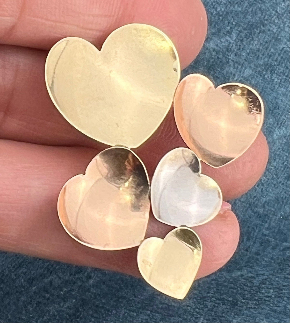 14k Tri Color Yellow White Rose Gold 5 HEARTS Pendant. 1.3"