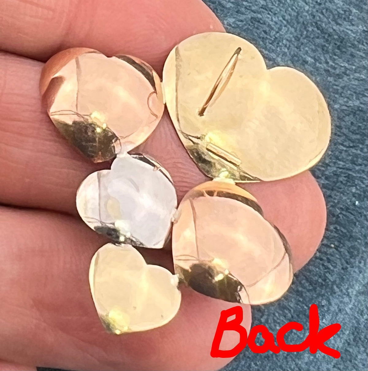 14k Tri Color Yellow White Rose Gold 5 HEARTS Pendant. 1.3"