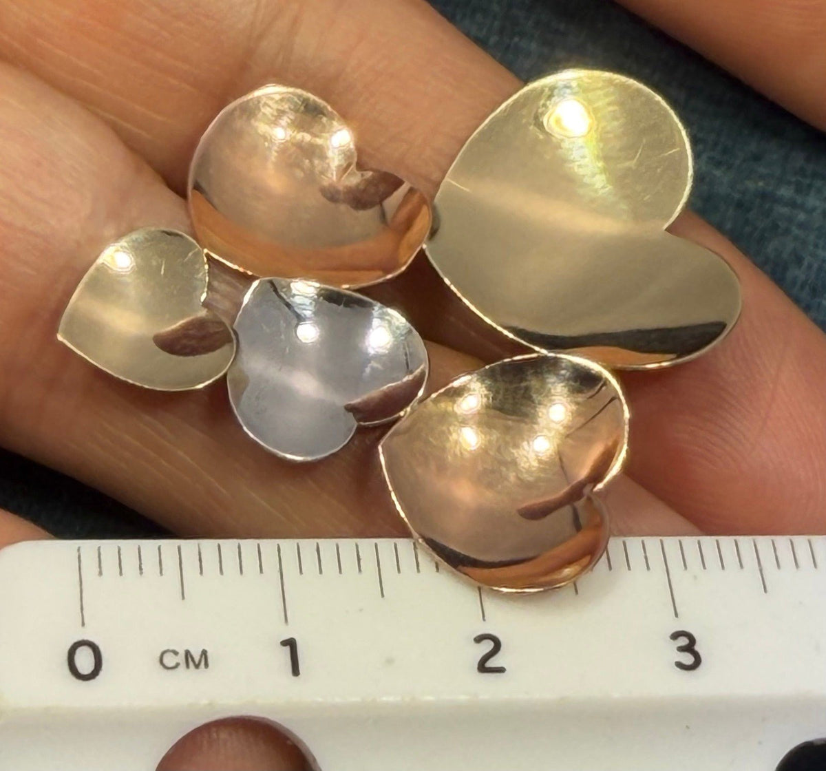 14k Tri Color Yellow White Rose Gold 5 HEARTS Pendant. 1.3"