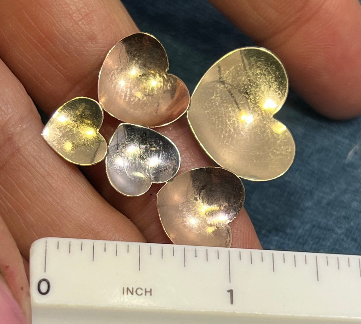 14k Tri Color Yellow White Rose Gold 5 HEARTS Pendant. 1.3"