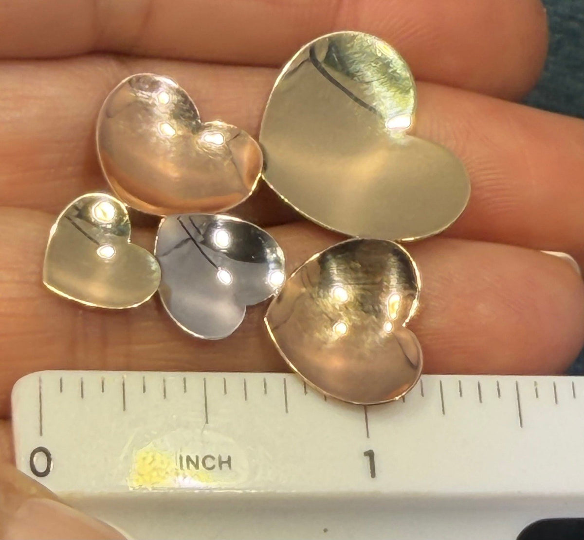 14k Tri Color Yellow White Rose Gold 5 HEARTS Pendant. 1.3"