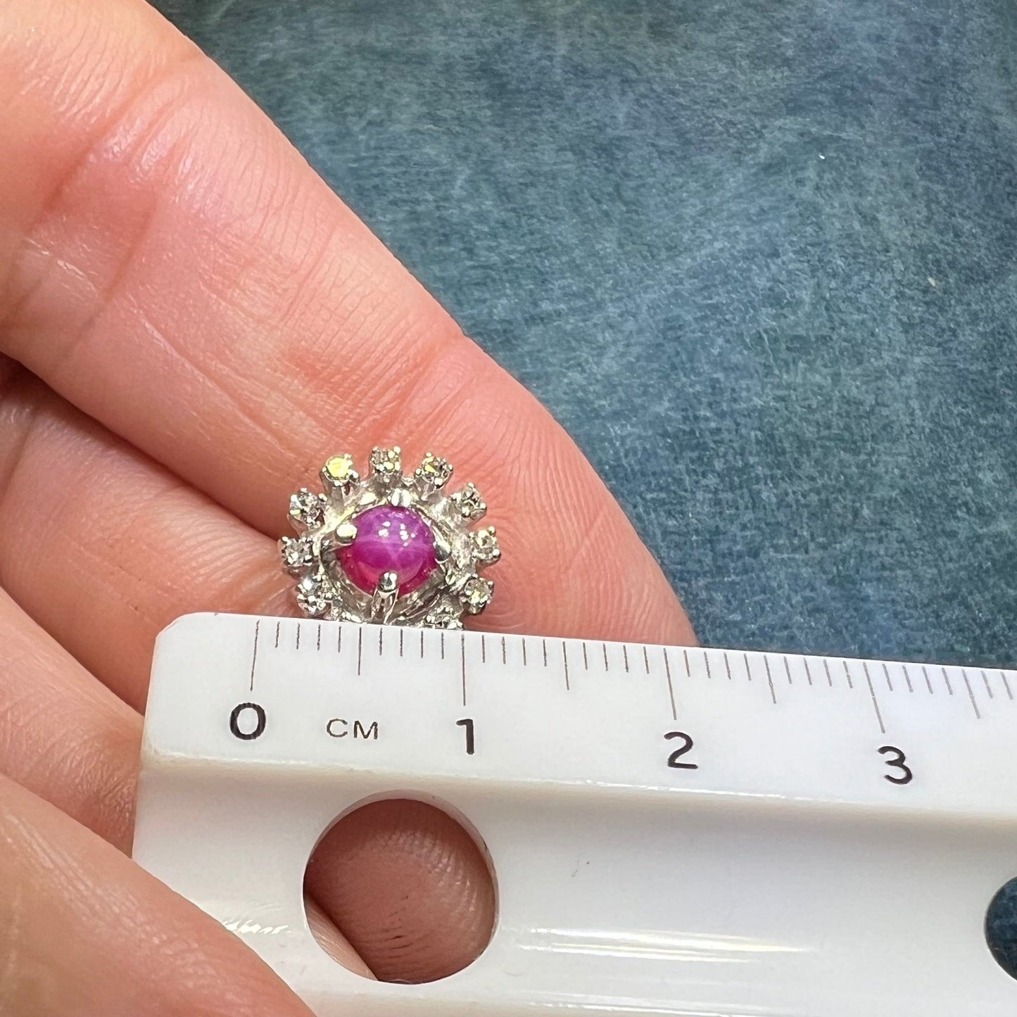 14k WG Gold Lab-Created Star Ruby Pendant w Diamond Halo *Video*