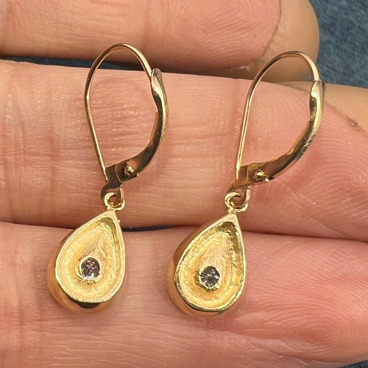 14k WG + Yellow Gold Diamond Teardrop Leverback Earrings. 1" + 3.5g *Video*