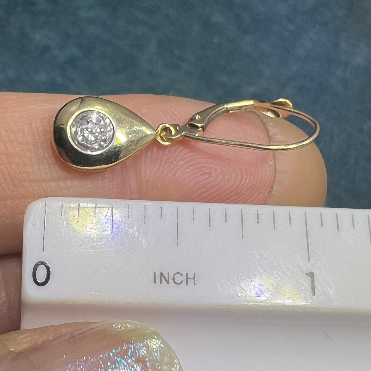 14k WG + Yellow Gold Diamond Teardrop Leverback Earrings. 1" + 3.5g *Video*