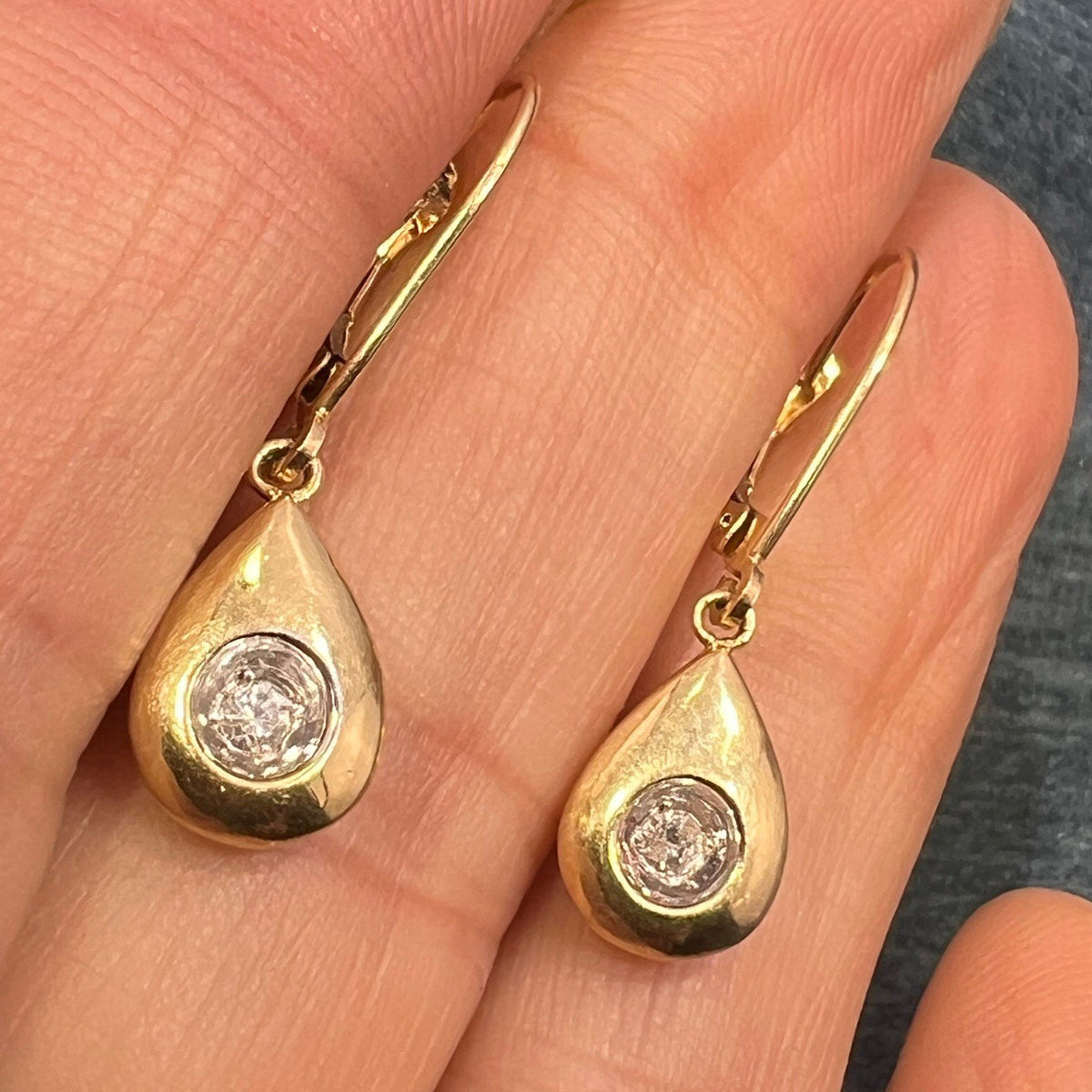 14k WG + Yellow Gold Diamond Teardrop Leverback Earrings. 1" + 3.5g *Video*