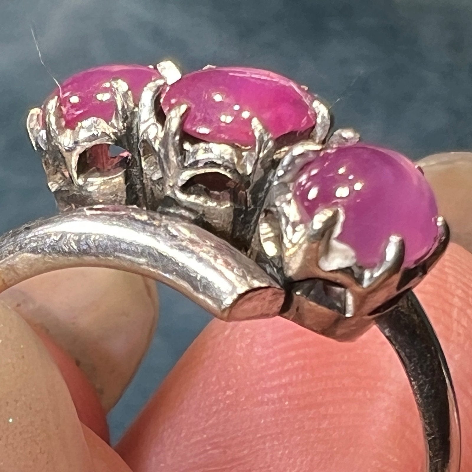 14k White Gold 3 Pink STAR SAPPHIRE RUBY Ring **Video**