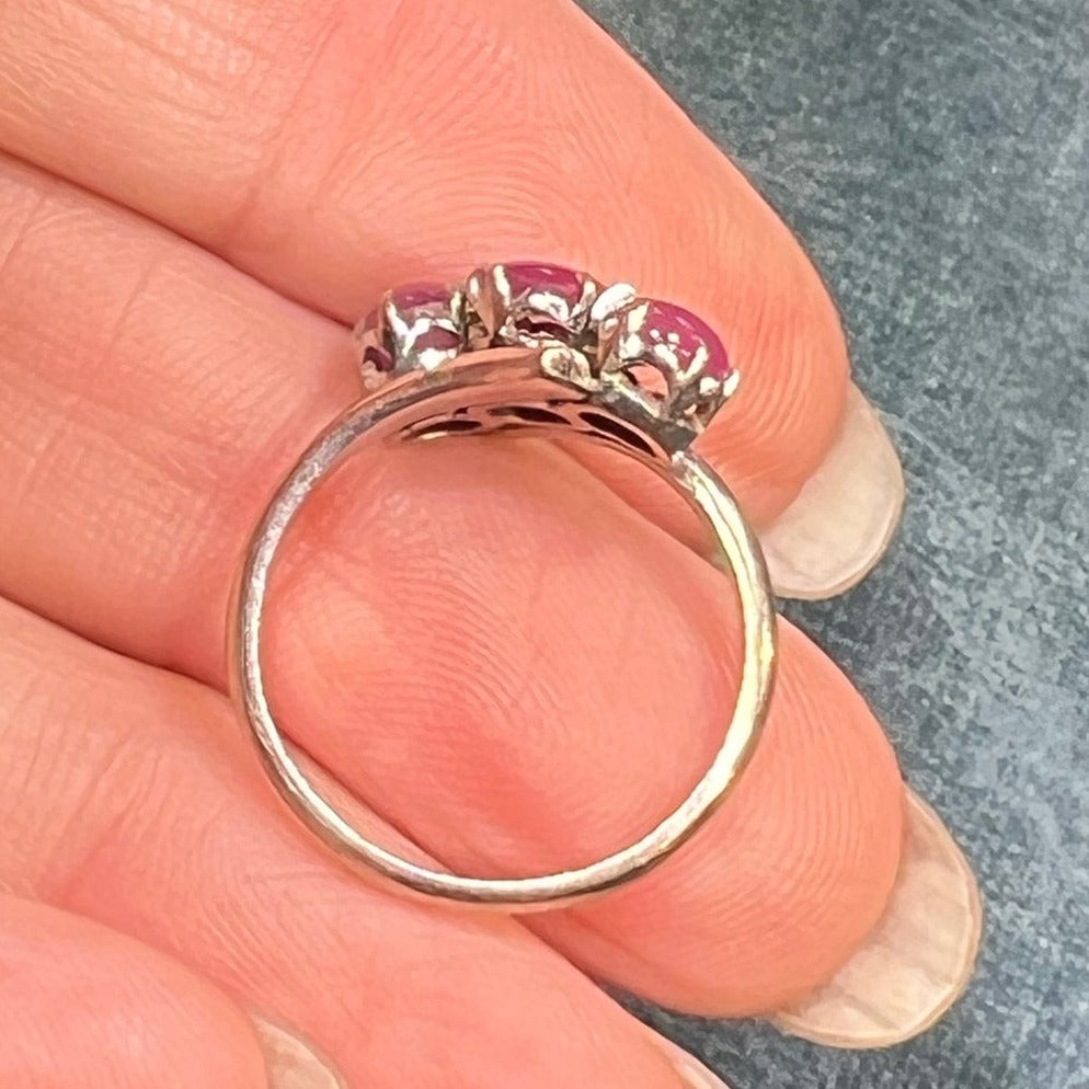 14k White Gold 3 Pink STAR SAPPHIRE RUBY Ring **Video**