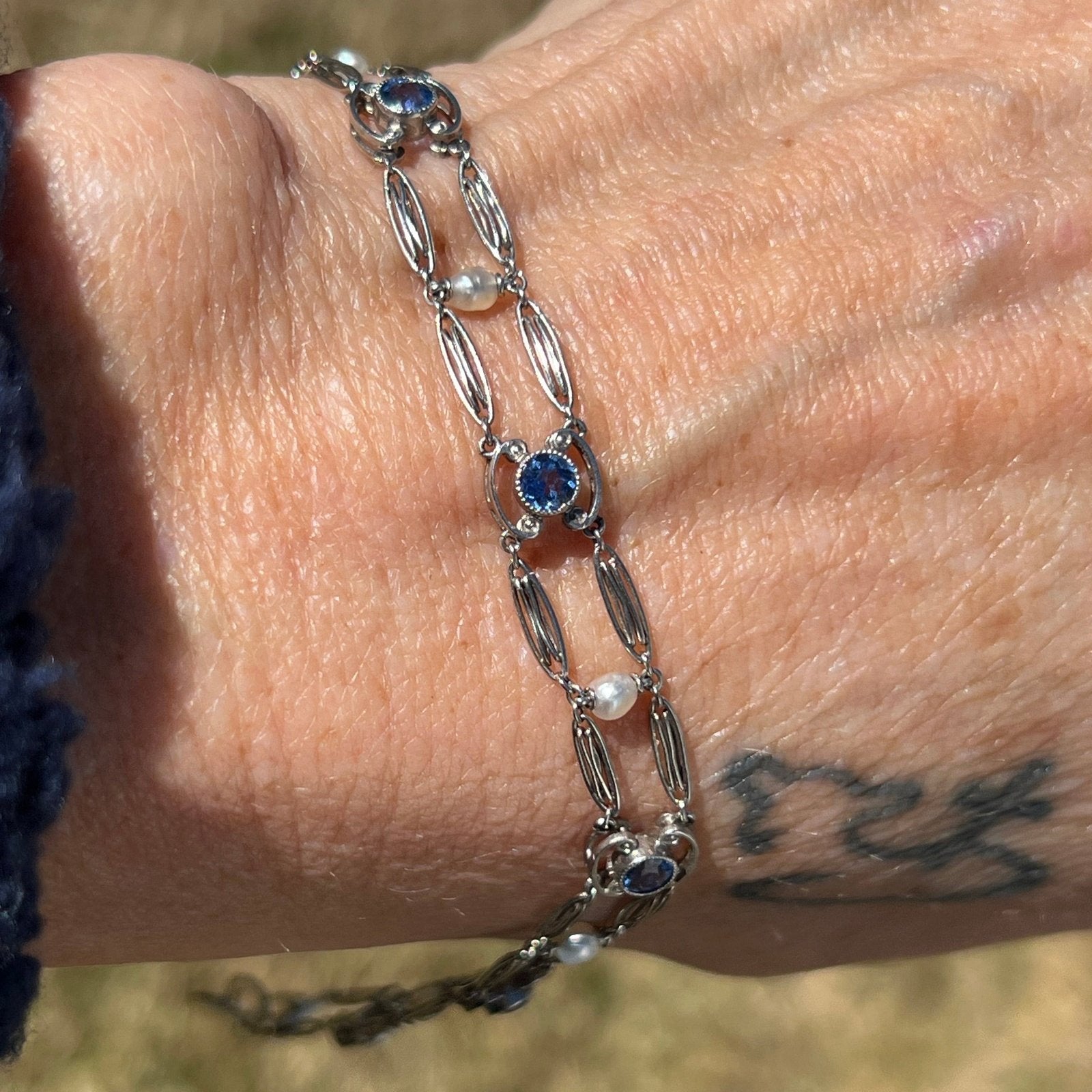 14k White Gold Antique Ceylon Blue Sapphire Bracelet. 7g *Video*