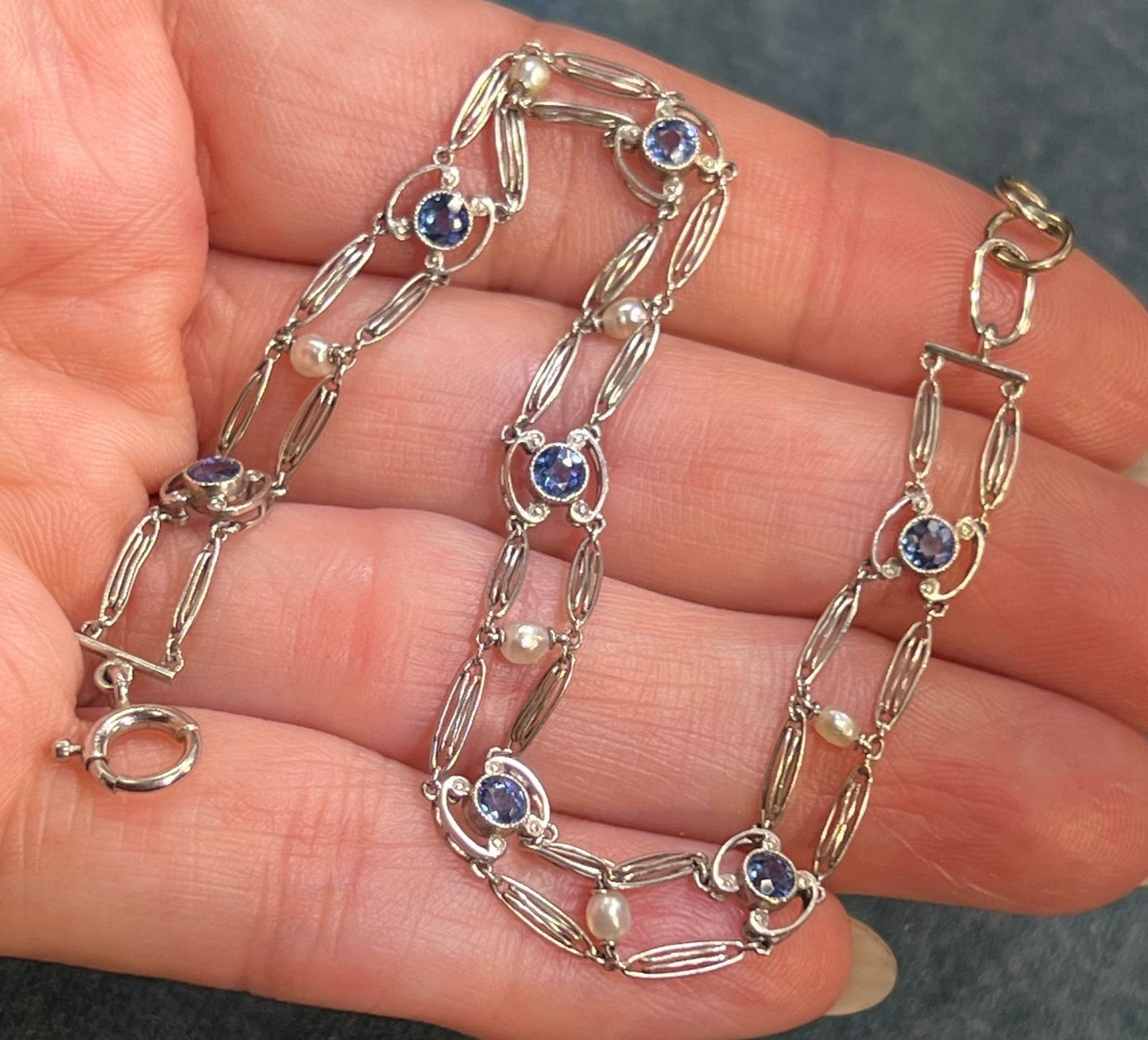 14k White Gold Antique Ceylon Blue Sapphire Bracelet. 7g *Video*