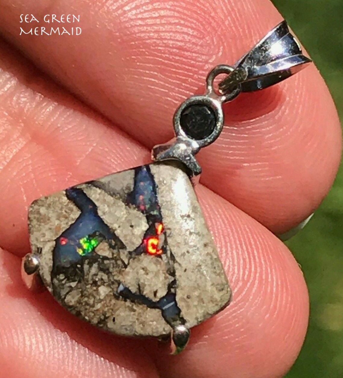 14k White Gold Australian Boulder Opal Pendant.**VIDEO**