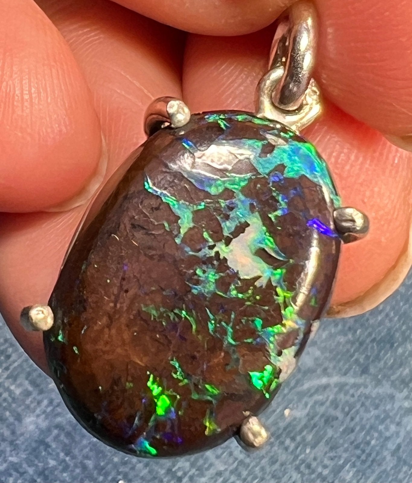 14k White Gold Australian Koroit Boulder Opal Pendant *Video*