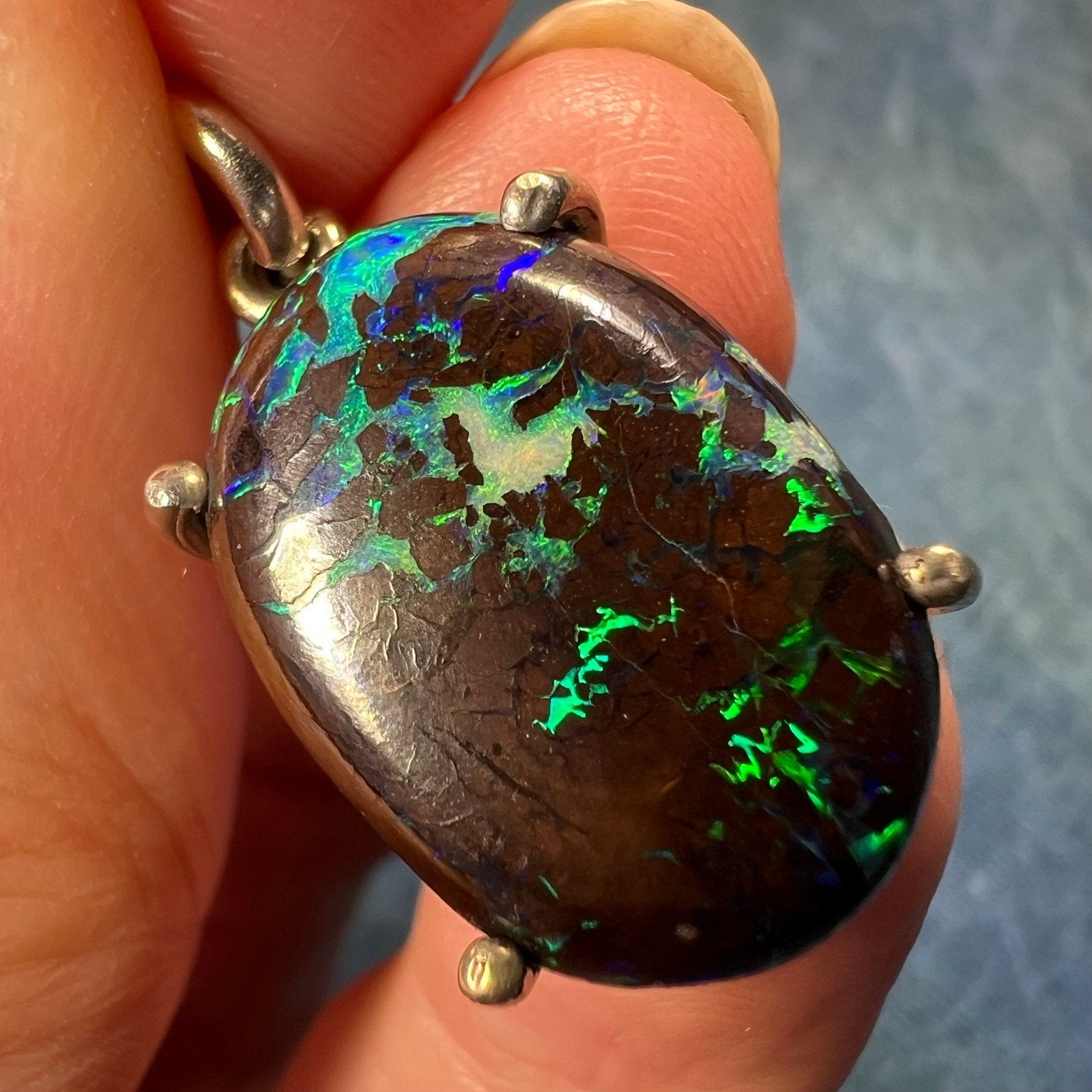 14k White Gold Australian Koroit Boulder Opal Pendant *Video*