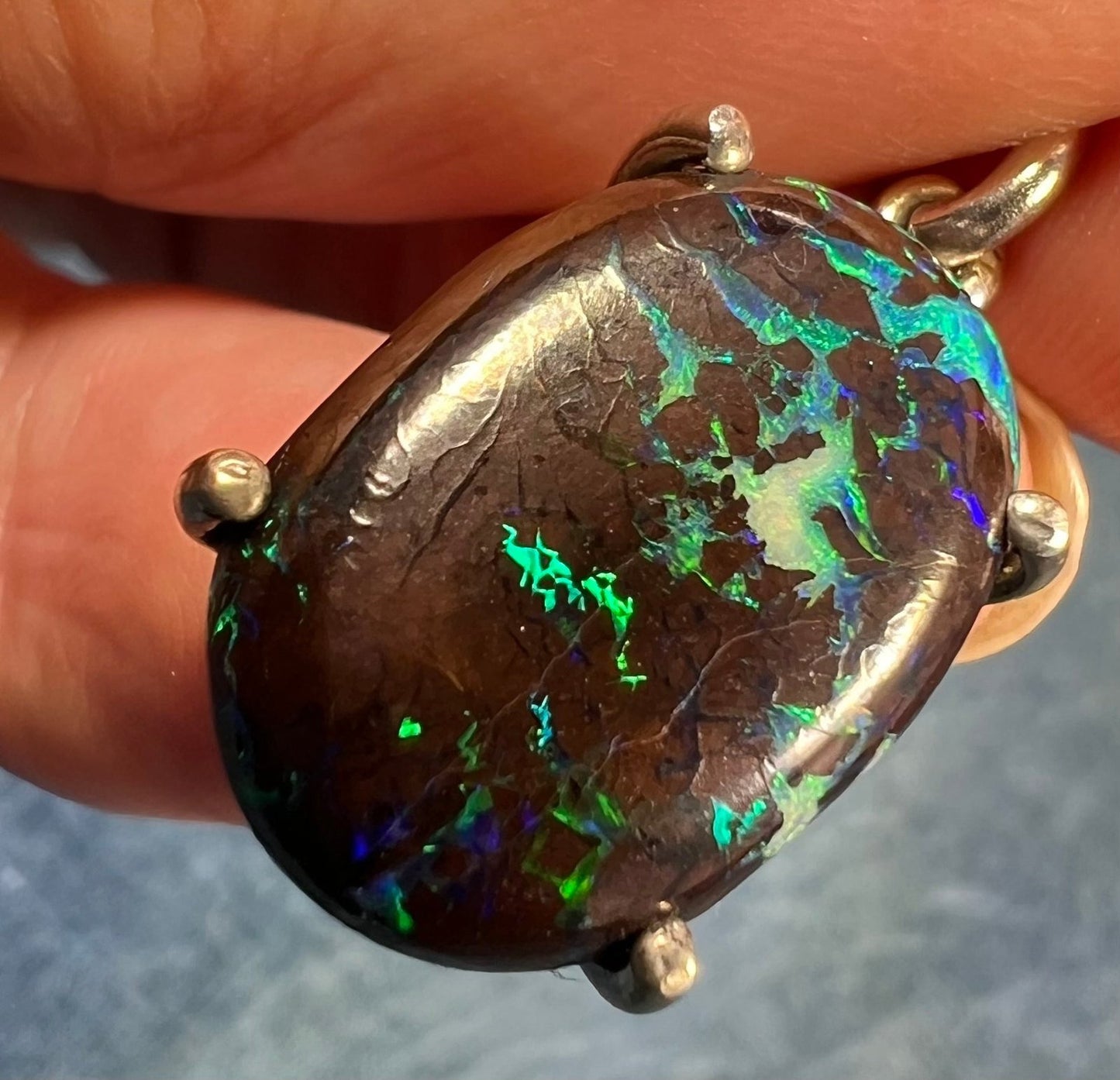 14k White Gold Australian Koroit Boulder Opal Pendant *Video*