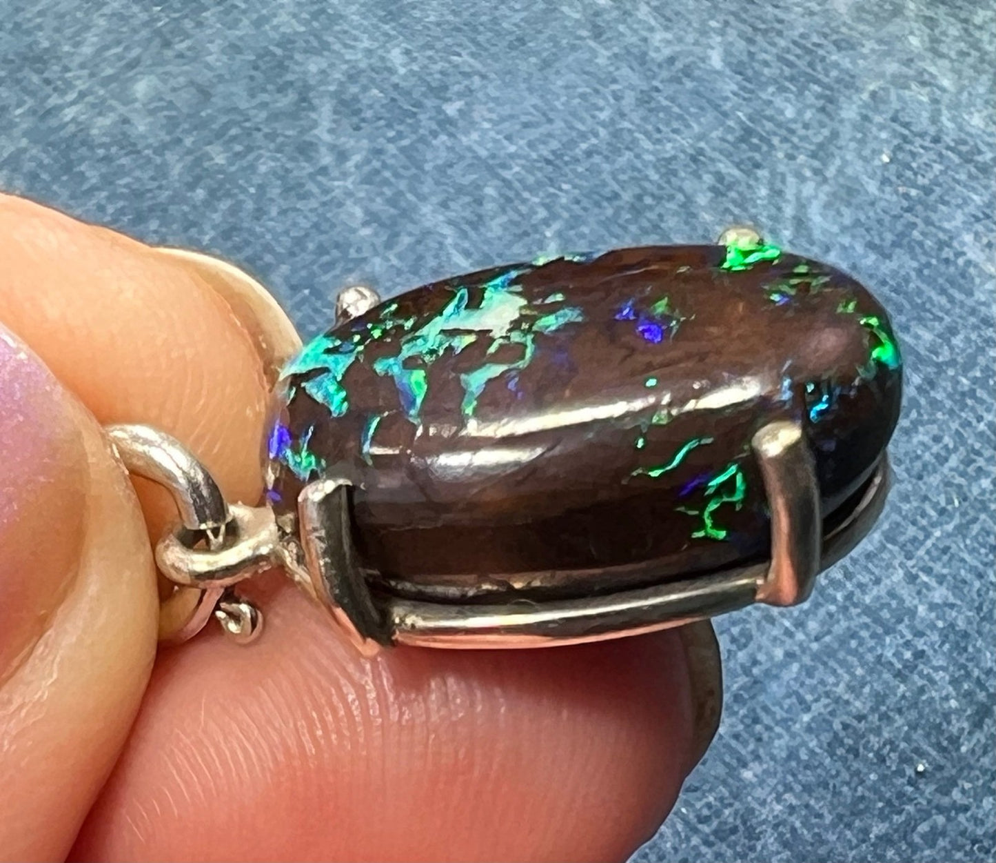 14k White Gold Australian Koroit Boulder Opal Pendant *Video*