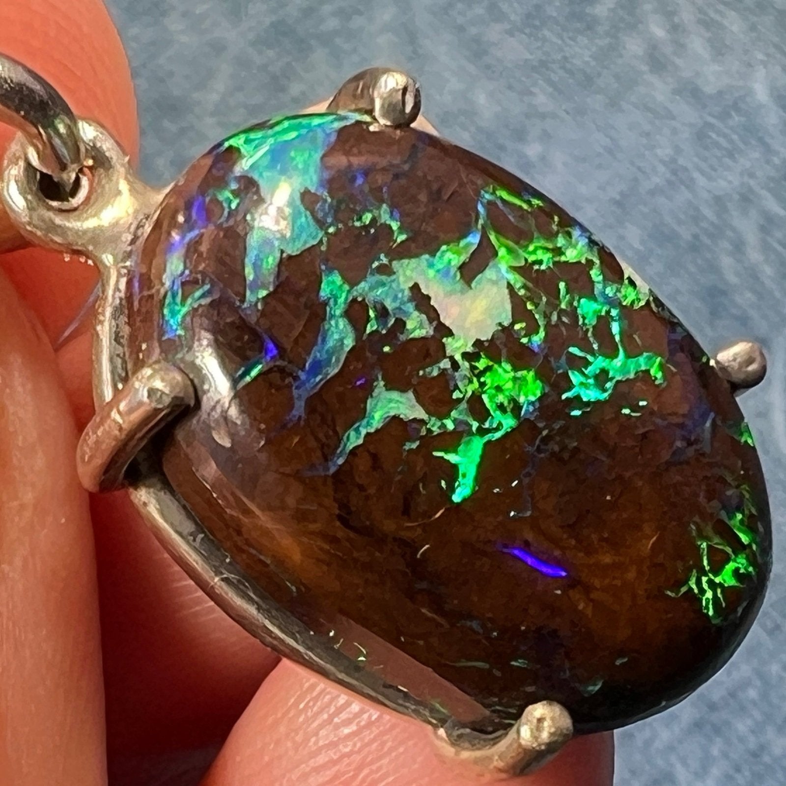 14k White Gold Australian Koroit Boulder Opal Pendant *Video*