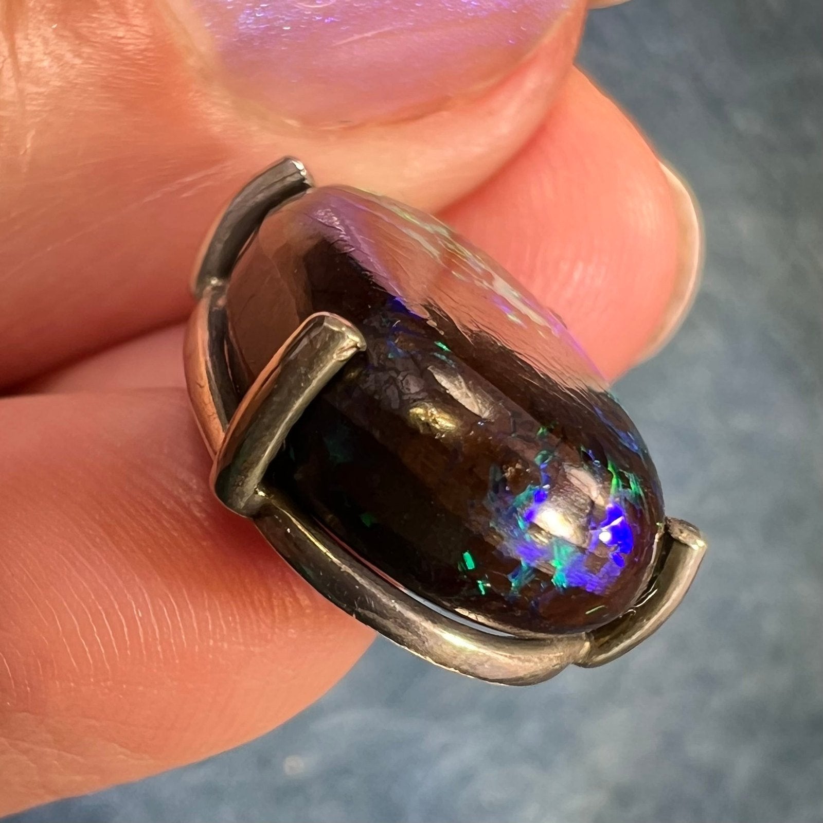 14k White Gold Australian Koroit Boulder Opal Pendant *Video*
