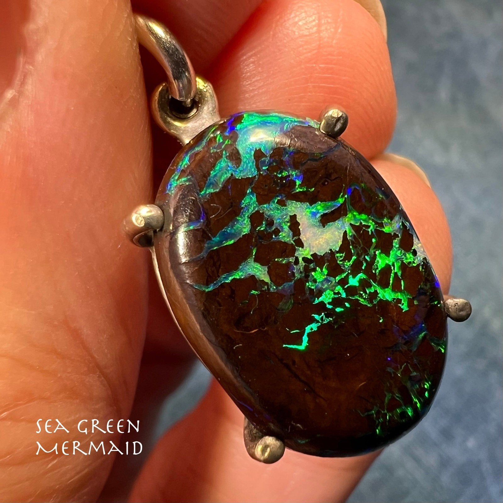 14k White Gold Australian Koroit Boulder Opal Pendant *Video*