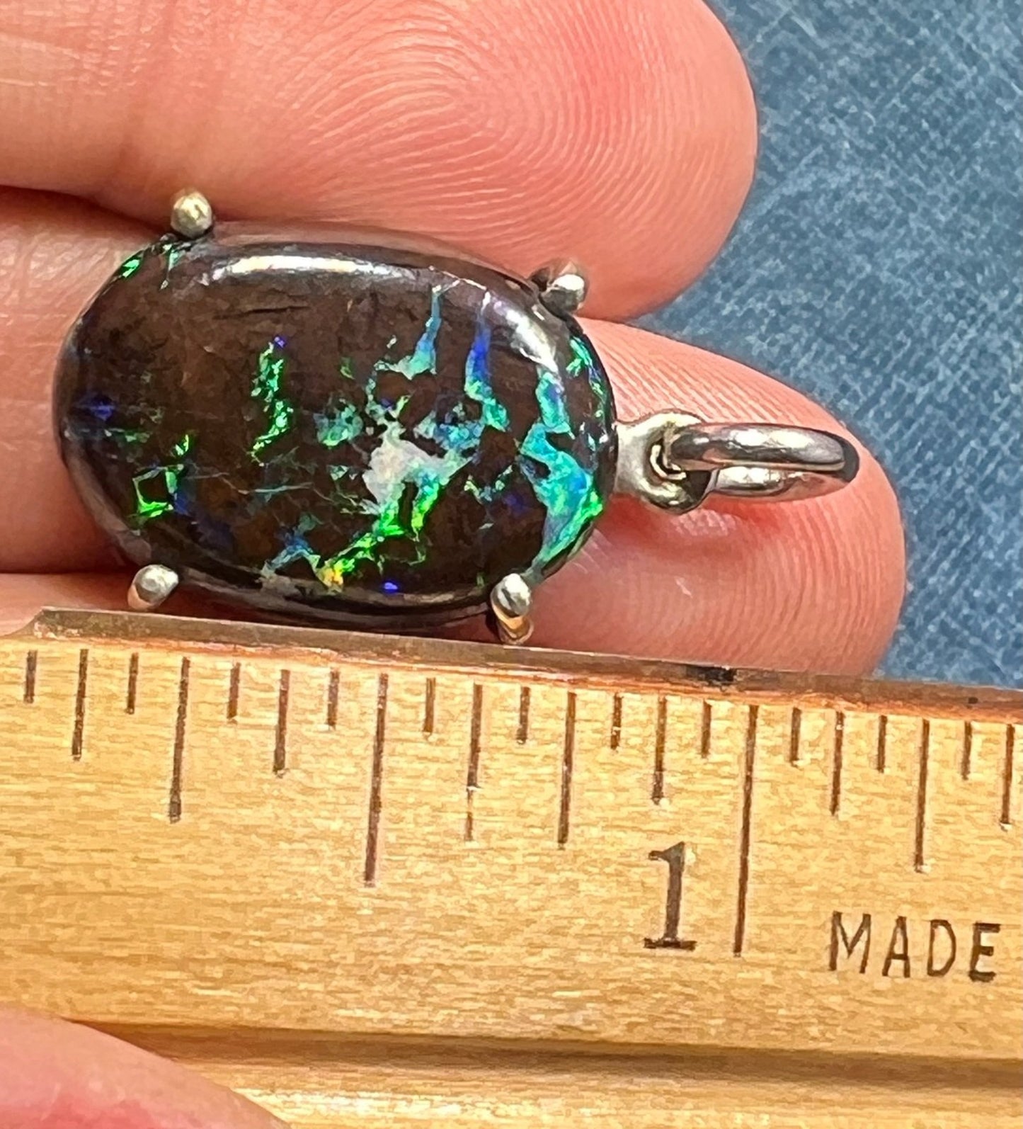 14k White Gold Australian Koroit Boulder Opal Pendant *Video*