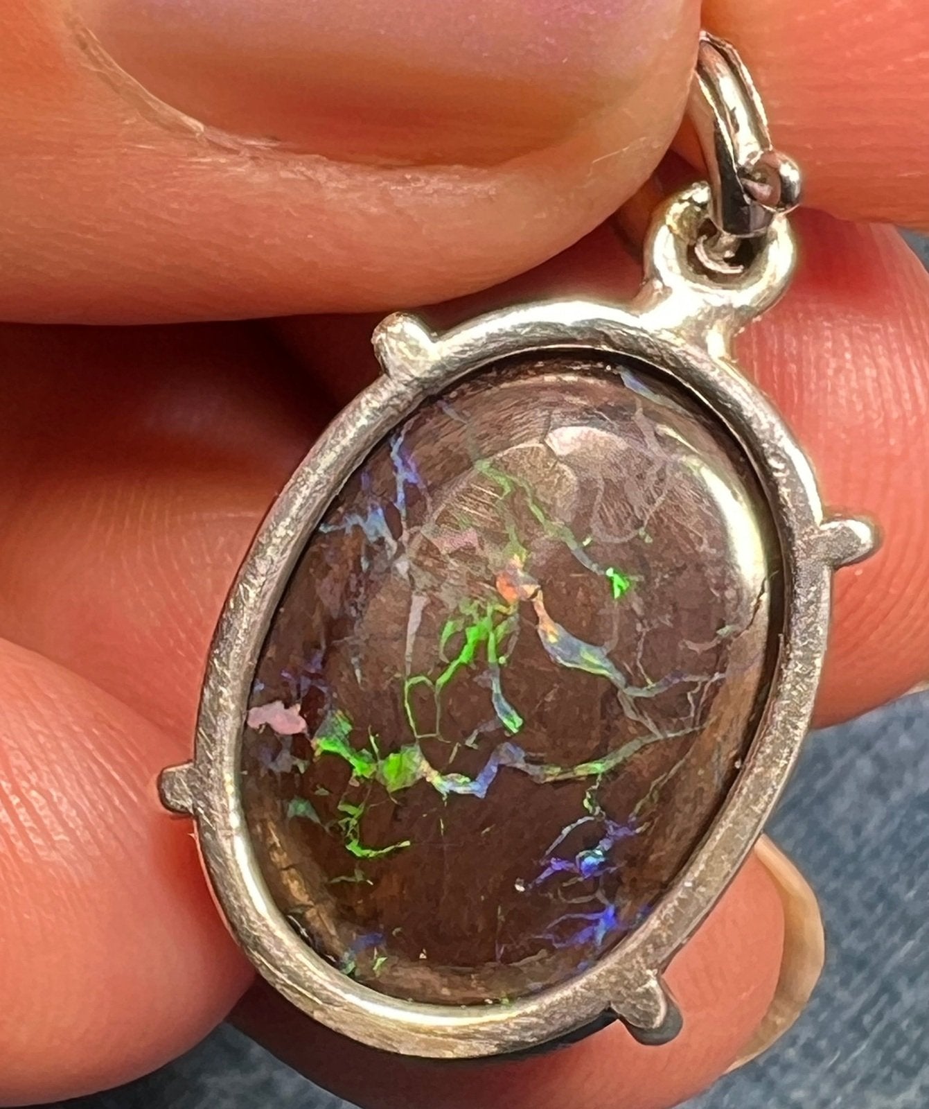 14k White Gold Australian Koroit Boulder Opal Pendant *Video*