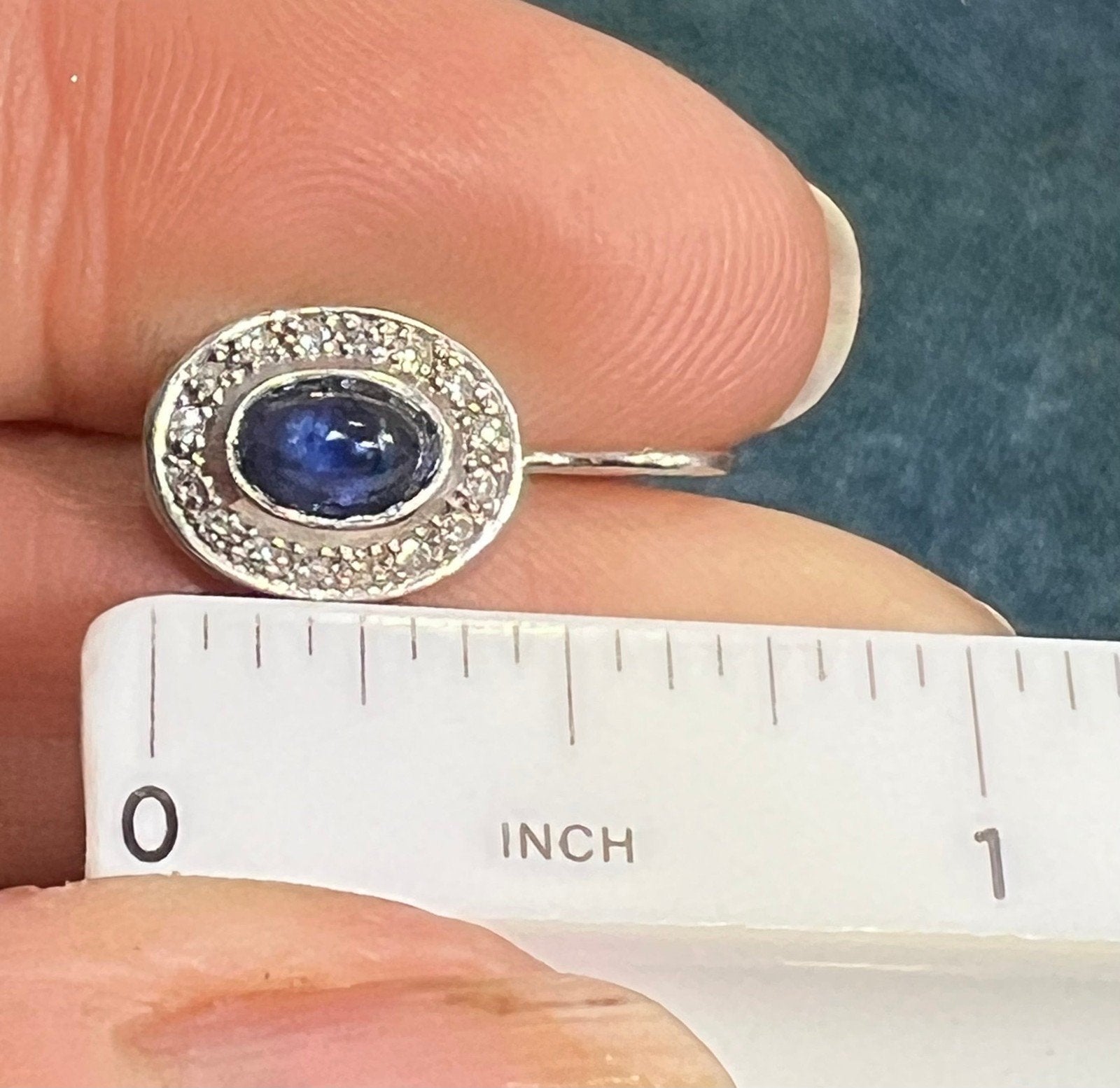 14k White Gold Blue Sapphire Cabochon + Diamond Leverback Earrings *Video*