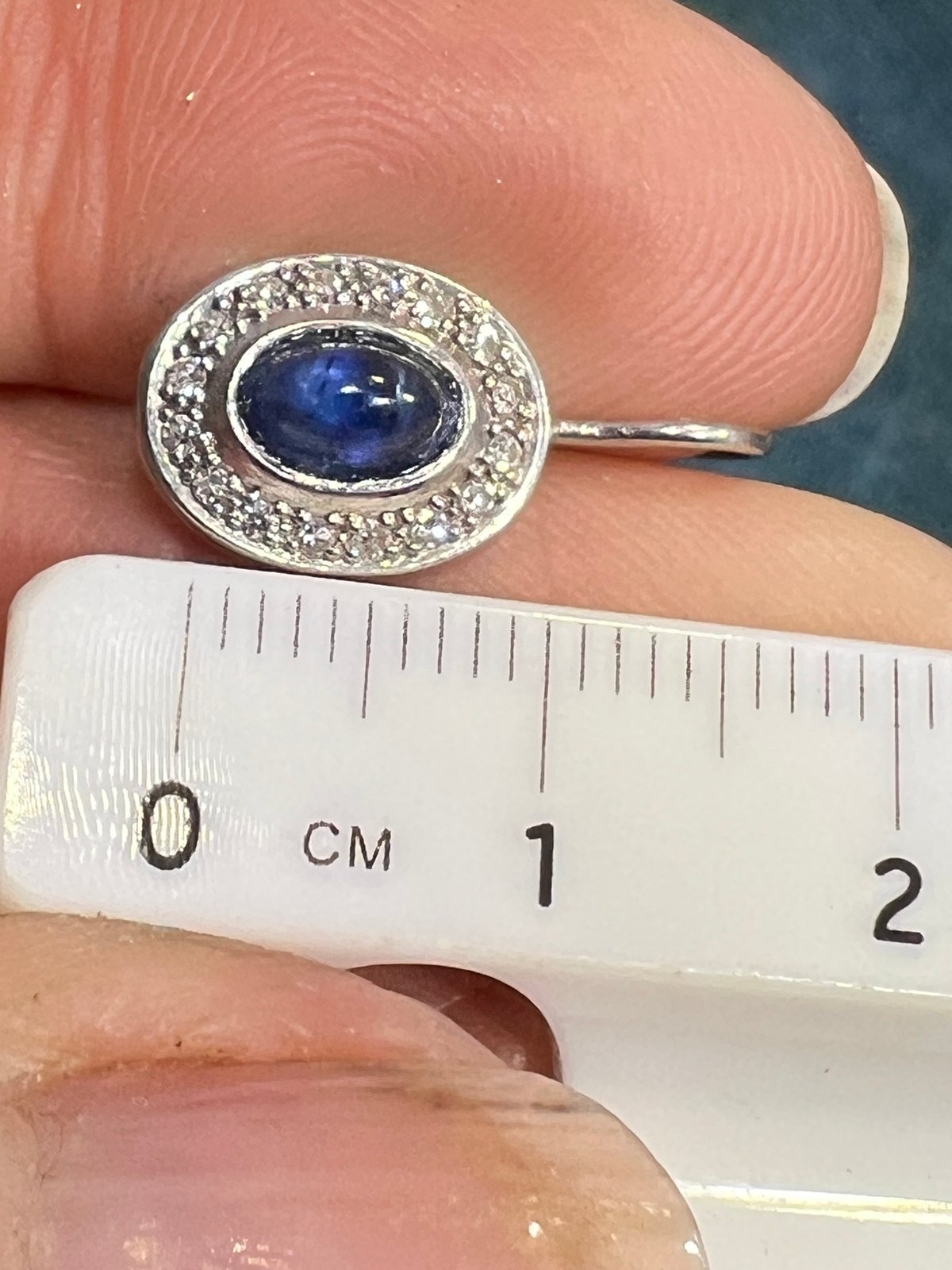 14k White Gold Blue Sapphire Cabochon + Diamond Leverback Earrings *Video*