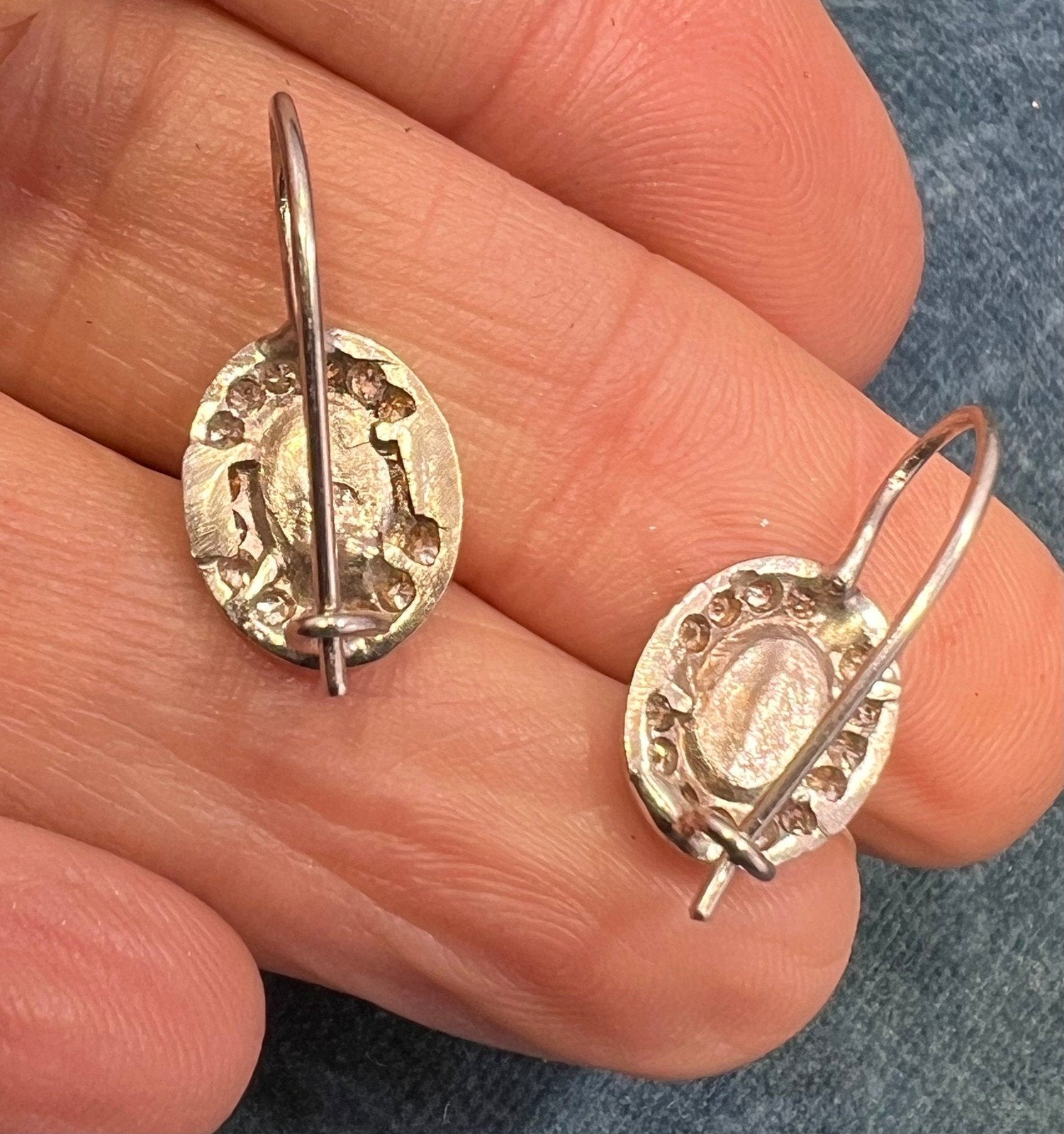 14k White Gold Blue Sapphire Cabochon + Diamond Leverback Earrings *Video*