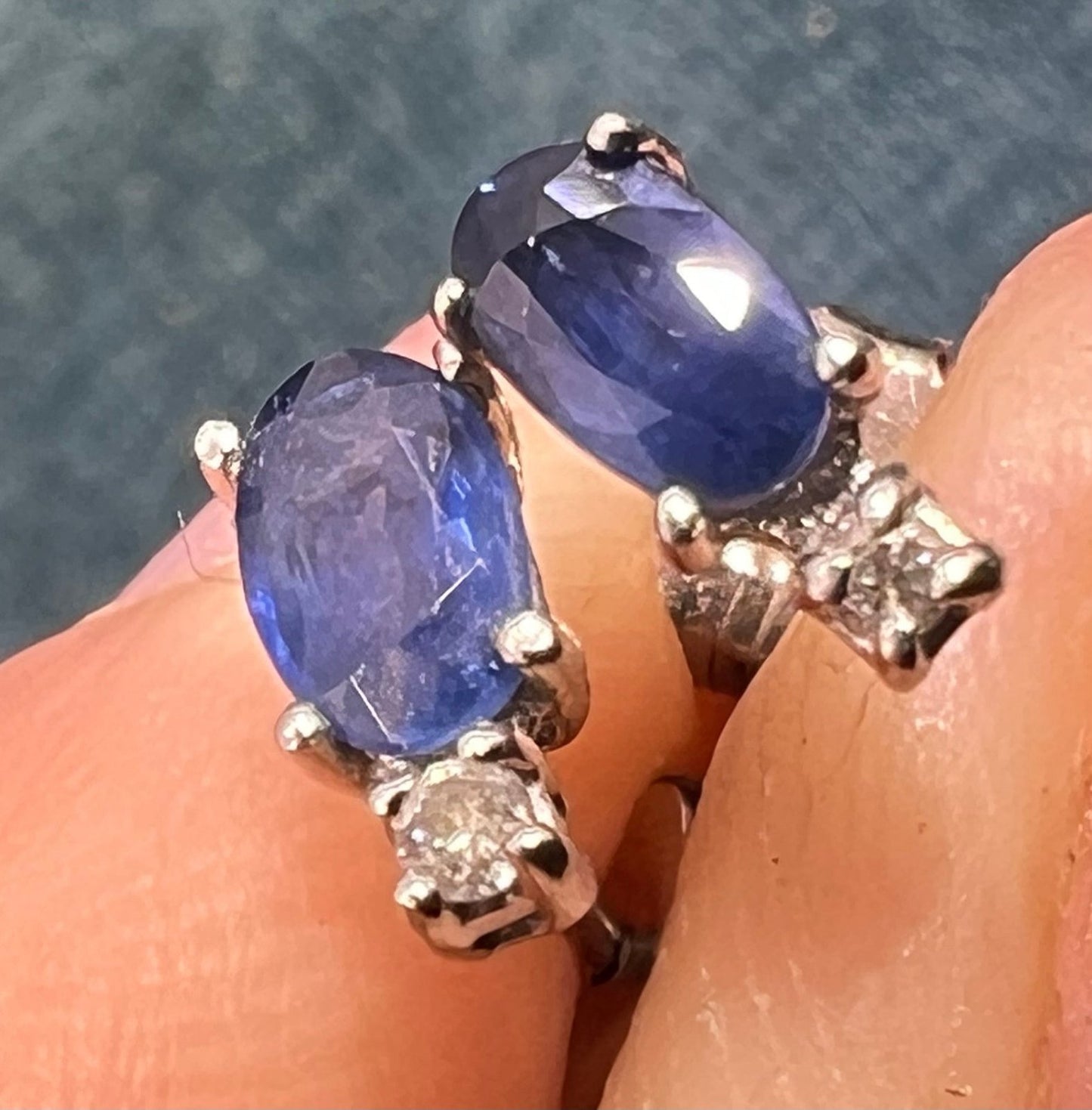 14k White Gold Ceylon Blue Sapphire + Diamond Earrings *Video*