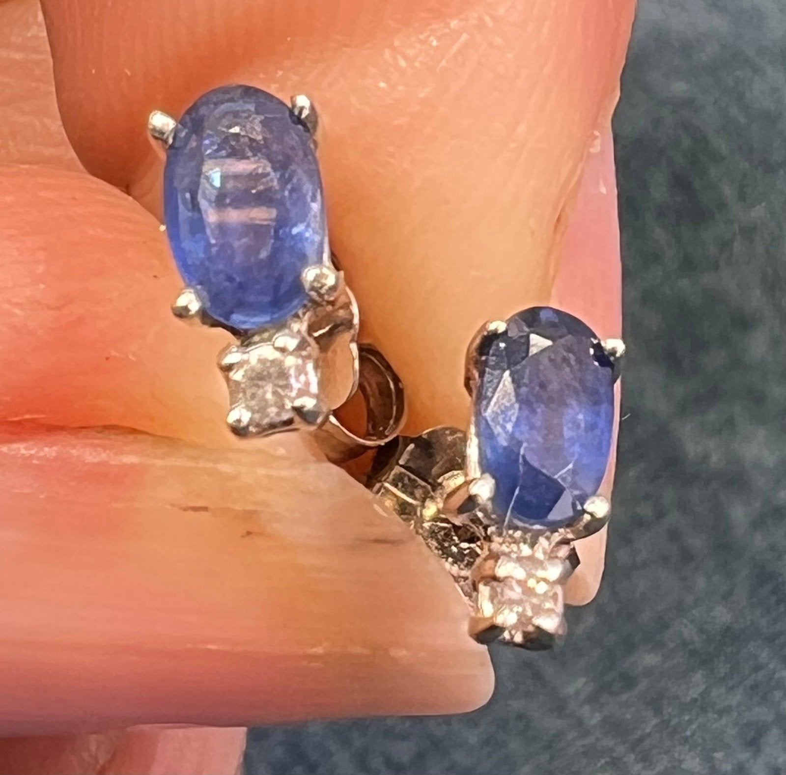 14k White Gold Ceylon Blue Sapphire + Diamond Earrings *Video*