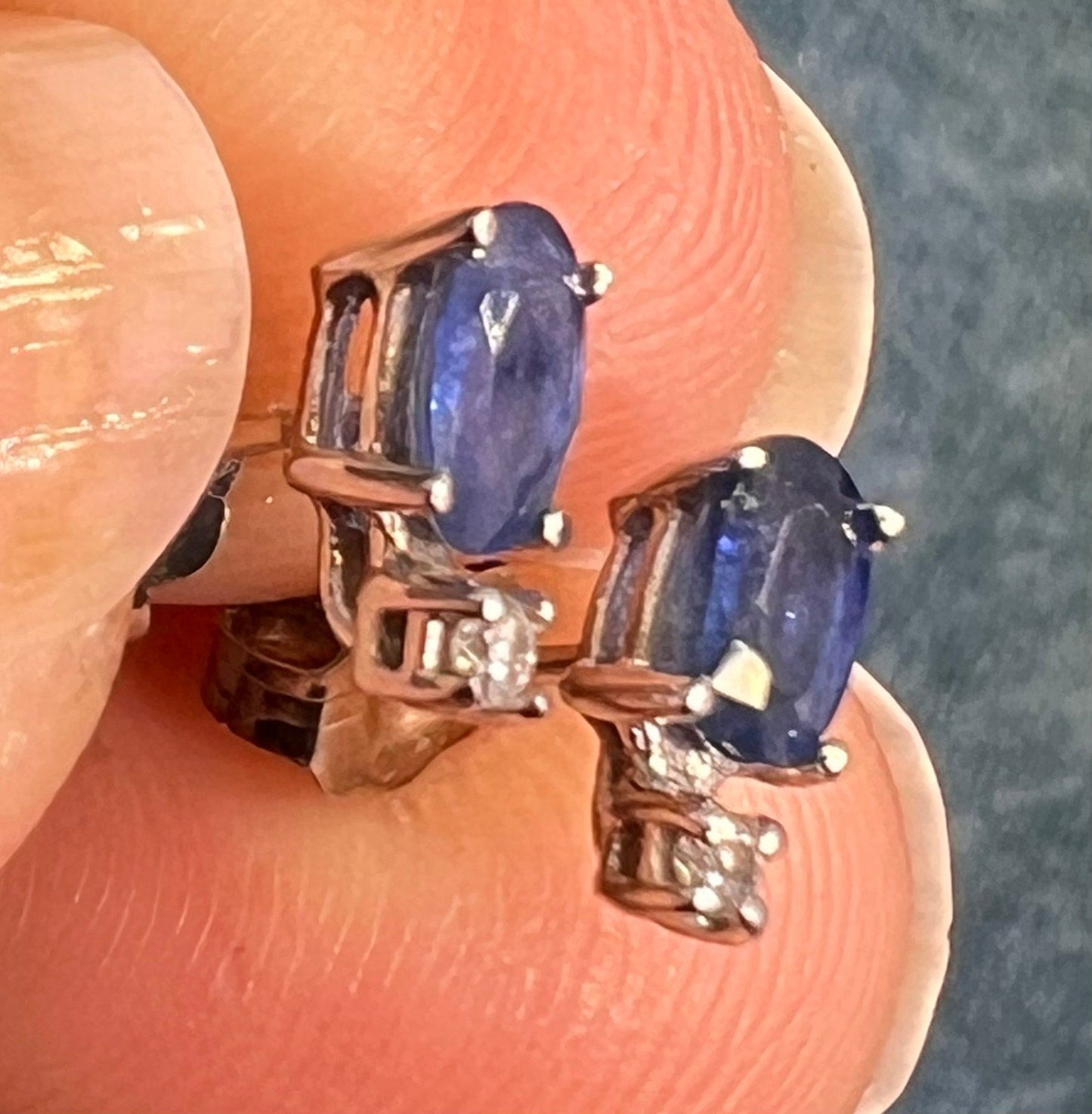 14k White Gold Ceylon Blue Sapphire + Diamond Earrings *Video*