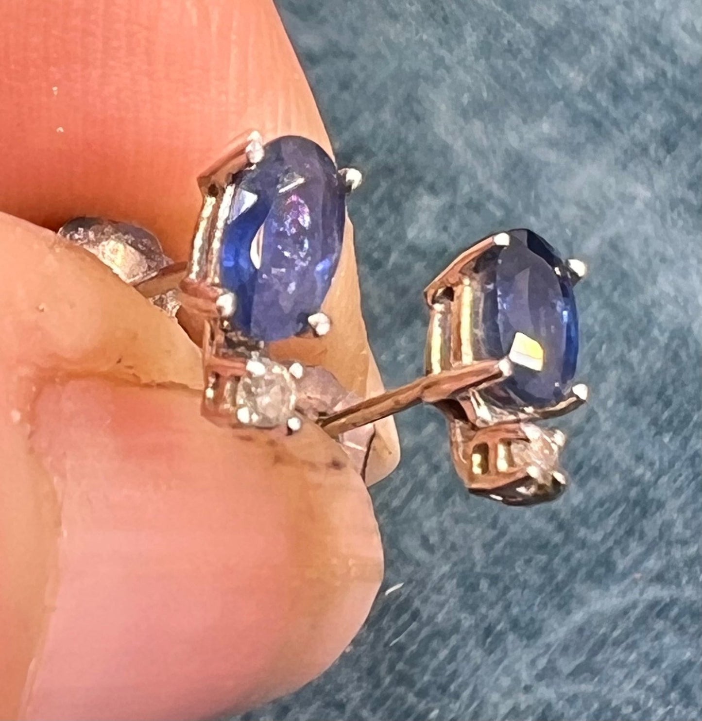 14k White Gold Ceylon Blue Sapphire + Diamond Earrings *Video*