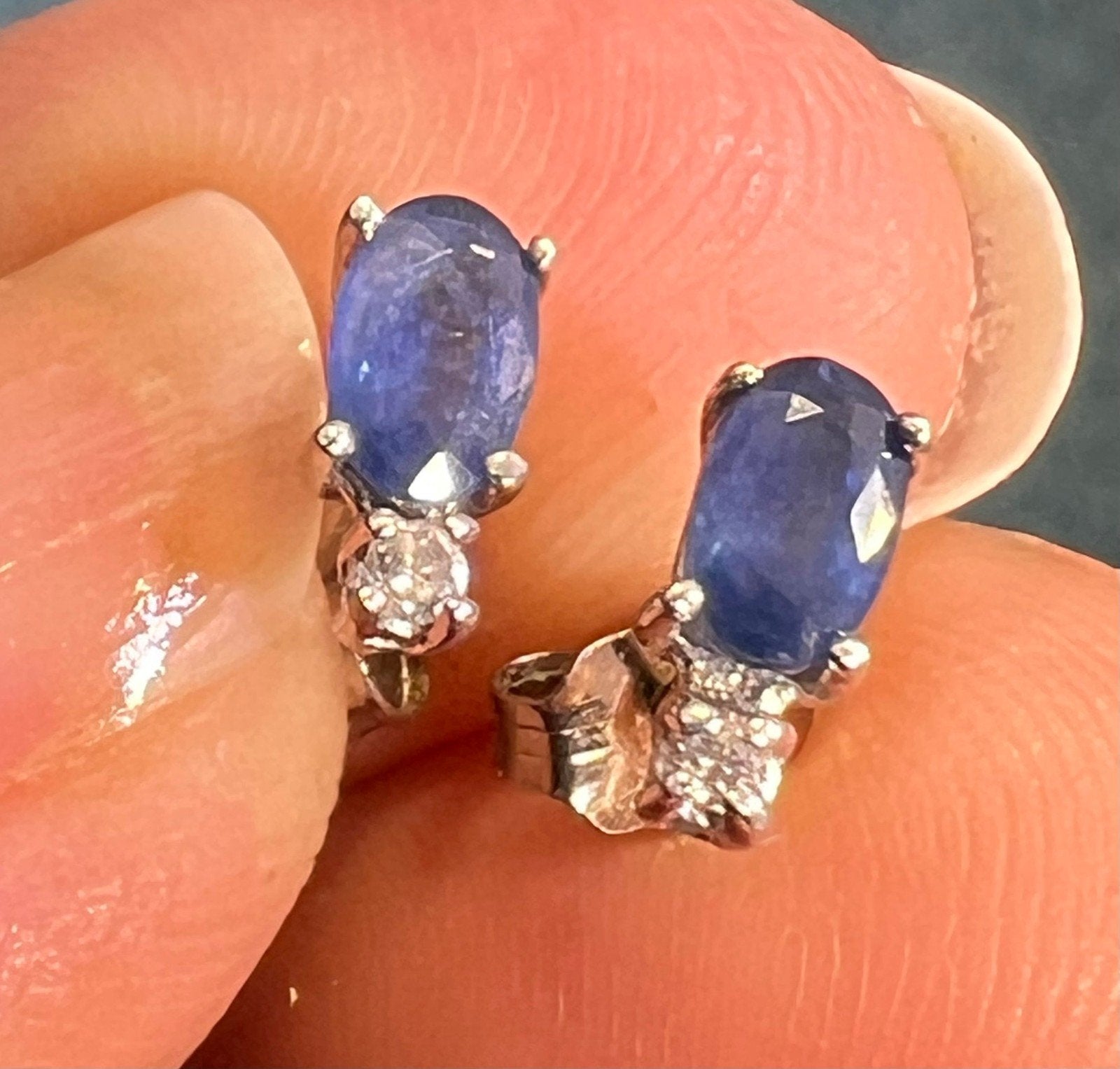 14k White Gold Ceylon Blue Sapphire + Diamond Earrings *Video*