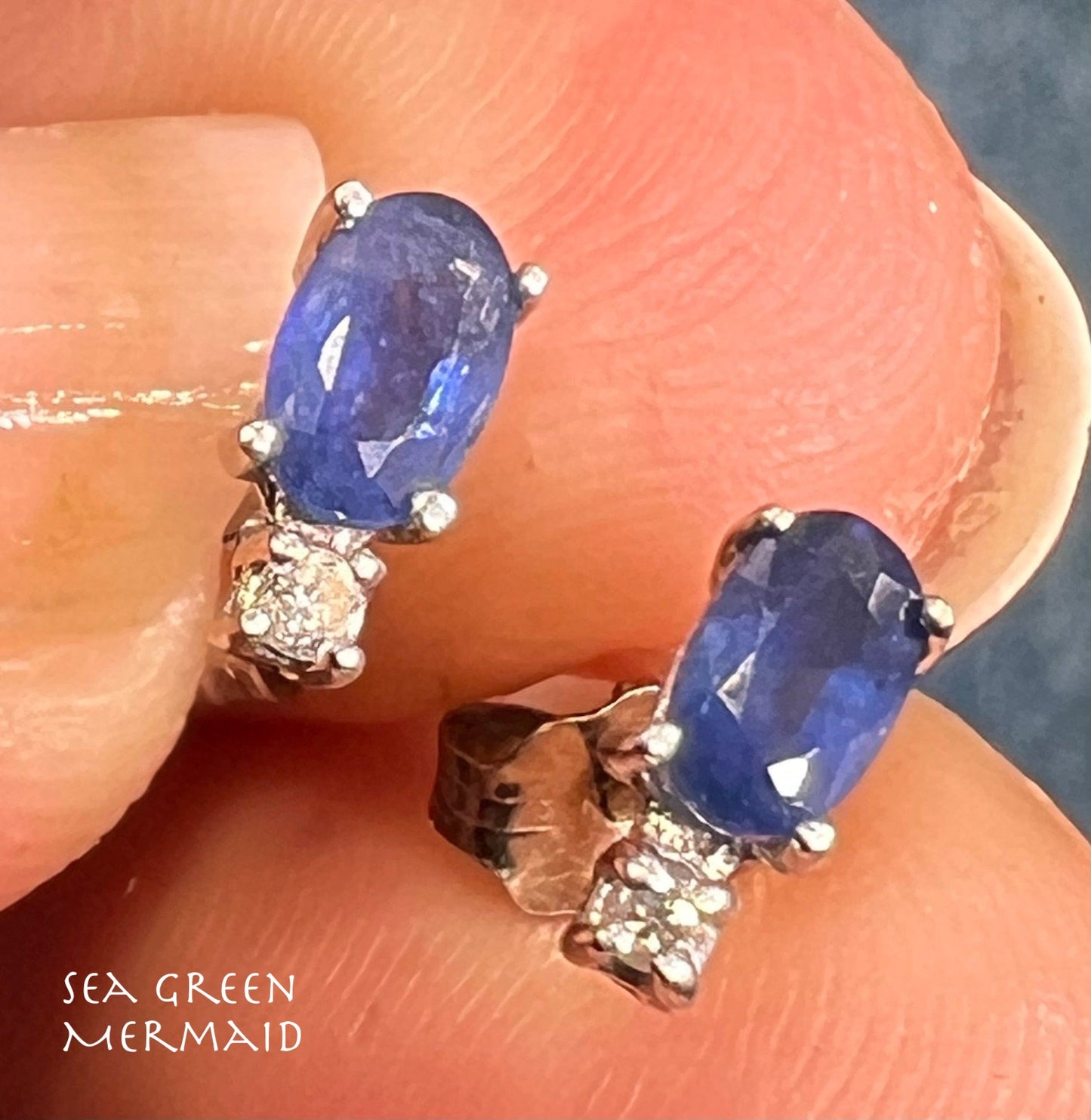 14k White Gold Ceylon Blue Sapphire + Diamond Earrings *Video*