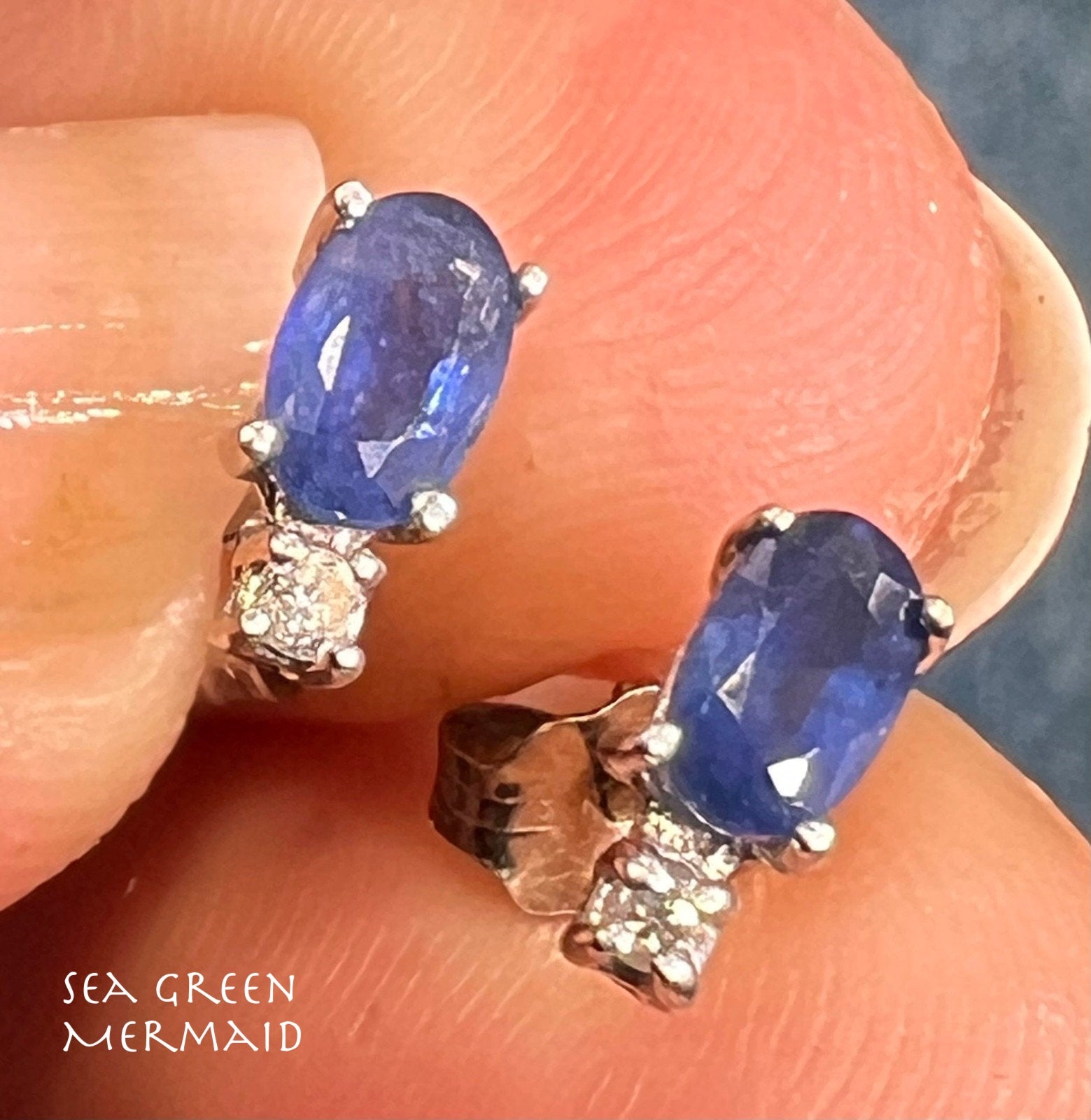 14k White Gold Ceylon Blue Sapphire + Diamond Earrings *Video*