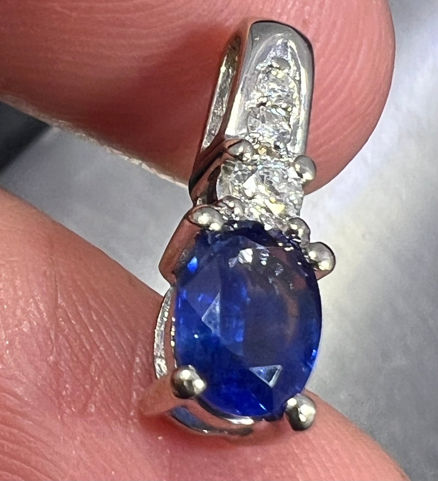14k White Gold Ceylon Blue Sapphire + Diamond Pendant *Video*