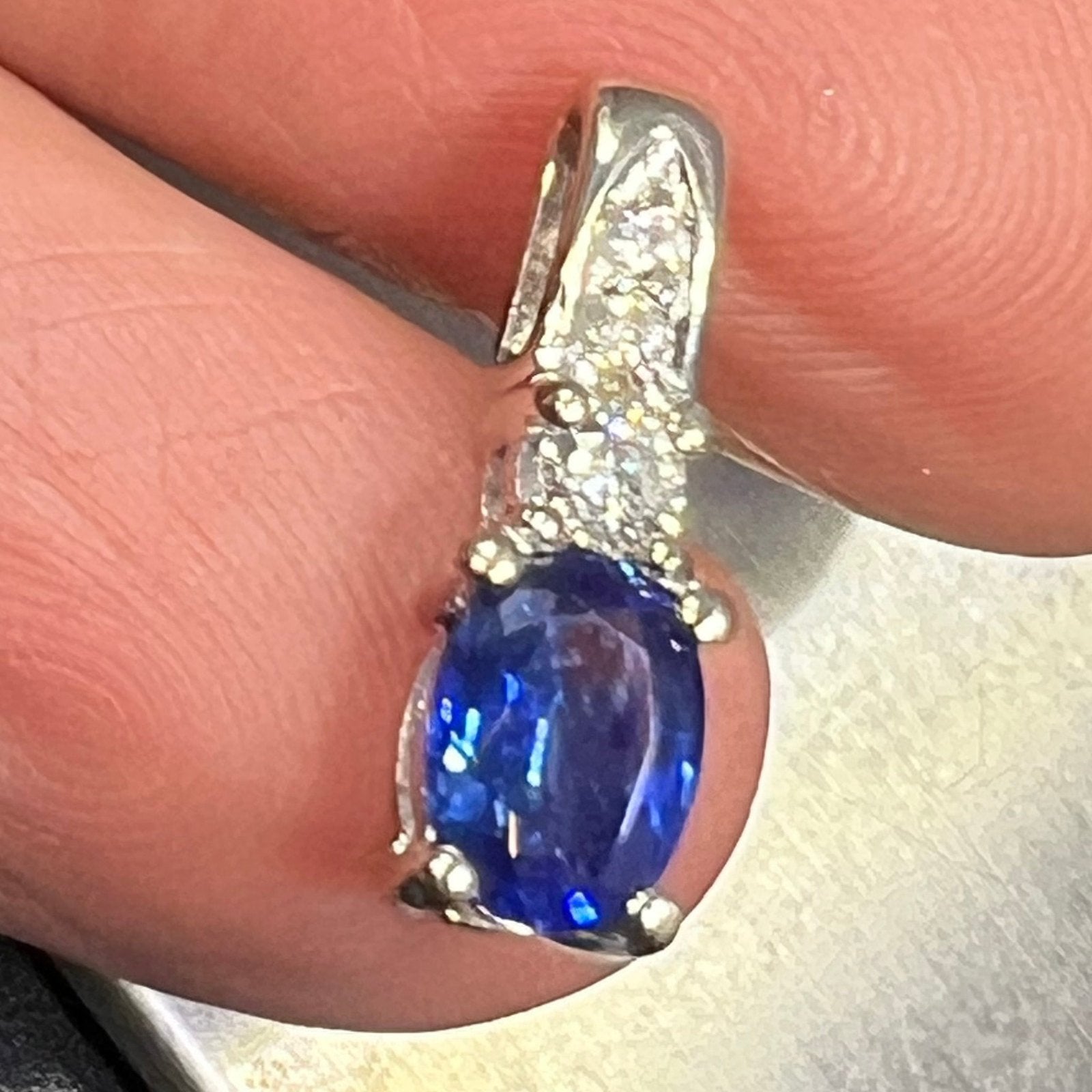 14k White Gold Ceylon Blue Sapphire + Diamond Pendant *Video*