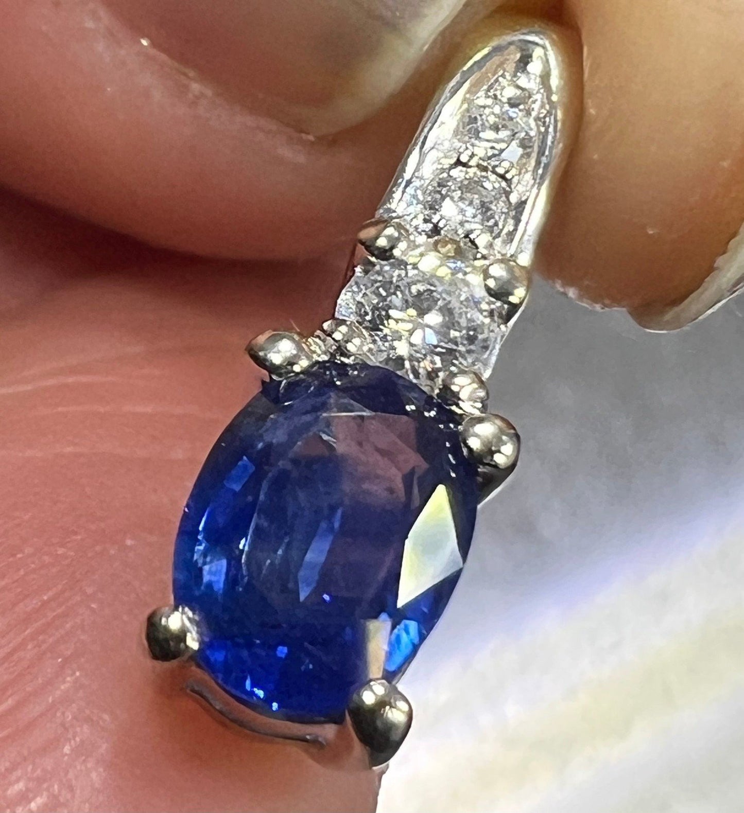 14k White Gold Ceylon Blue Sapphire + Diamond Pendant *Video*